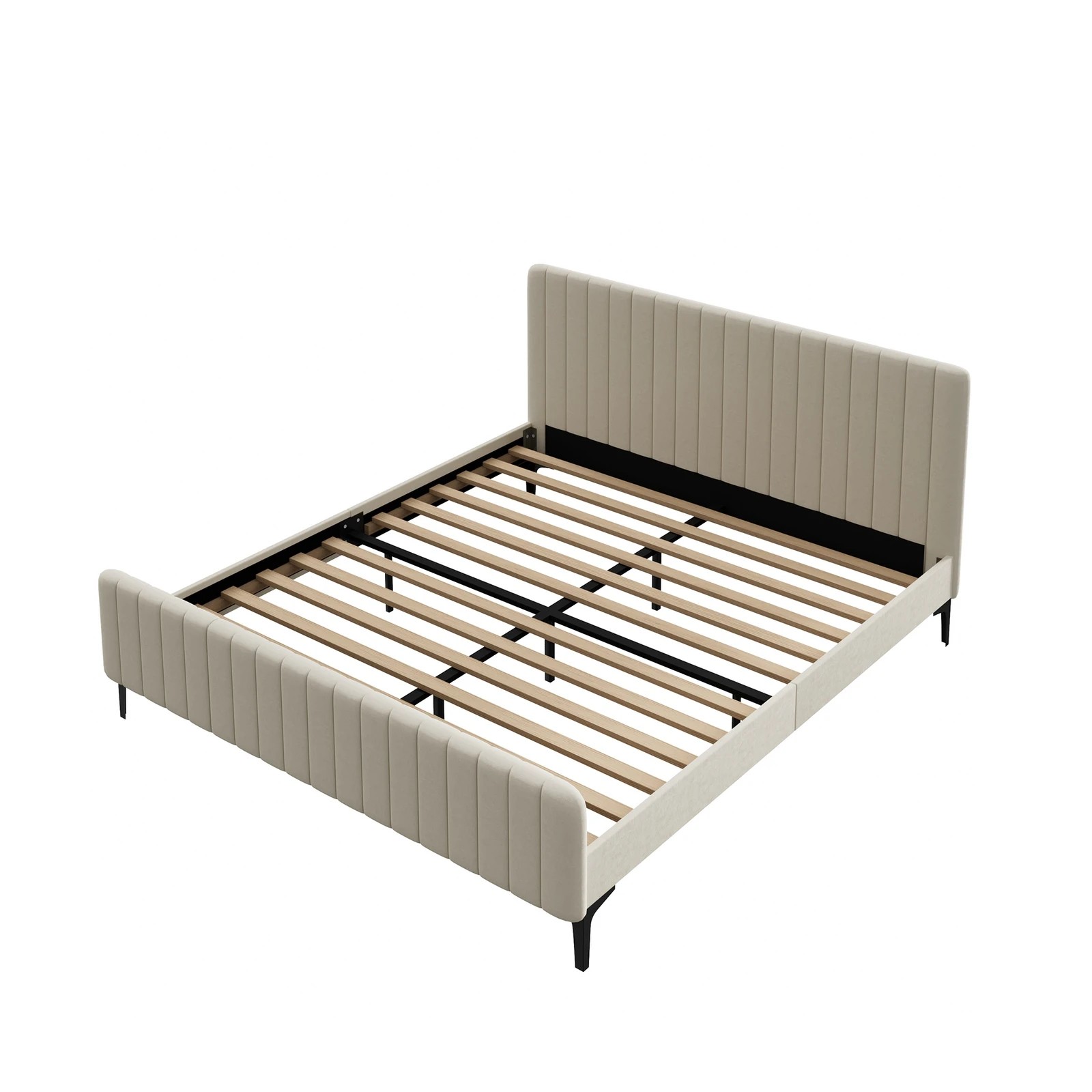 8 Oikiture King Bed Frame Beds Platform Velvet
 - Beige, 8 of 10