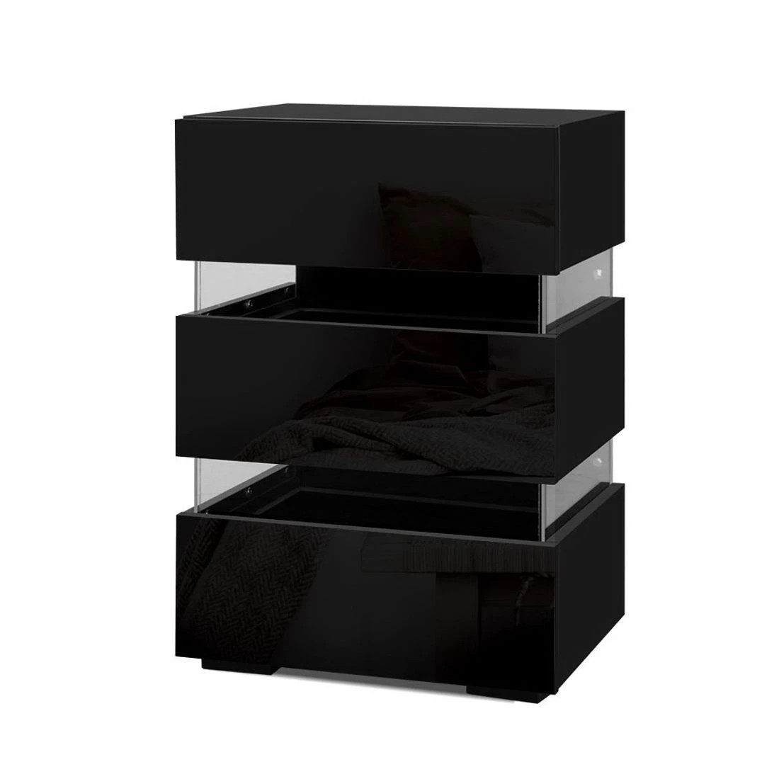 4 Artiss 2x Bedside Table LED 3 Drawers - LUMI - Black, 4 of 8