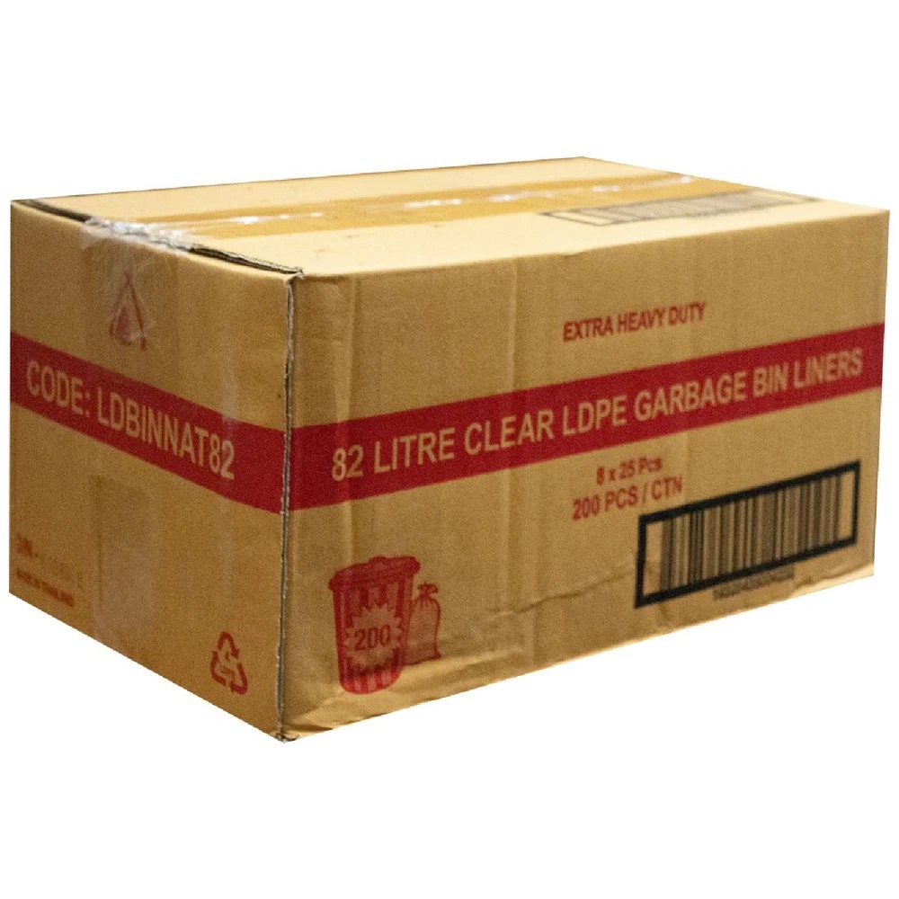 1 Tailored Packaging X Heavy Duty Bin Liners 82L 200 Pack Clear, 1 of 2