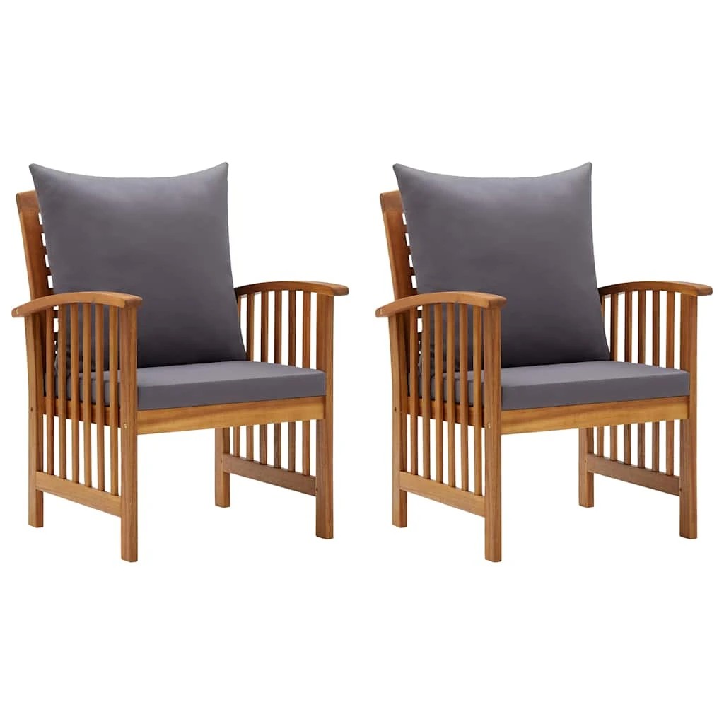 2 Vidaxl Garden Chairs With Cushions 2 Pcs Solid Acacia Wood - Grey, 2 of 10