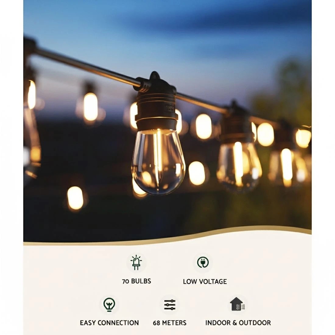 2 64m Festoon Lights Christmas Fairy String Lights Outdoor Party Garden - Black, 2 of 4