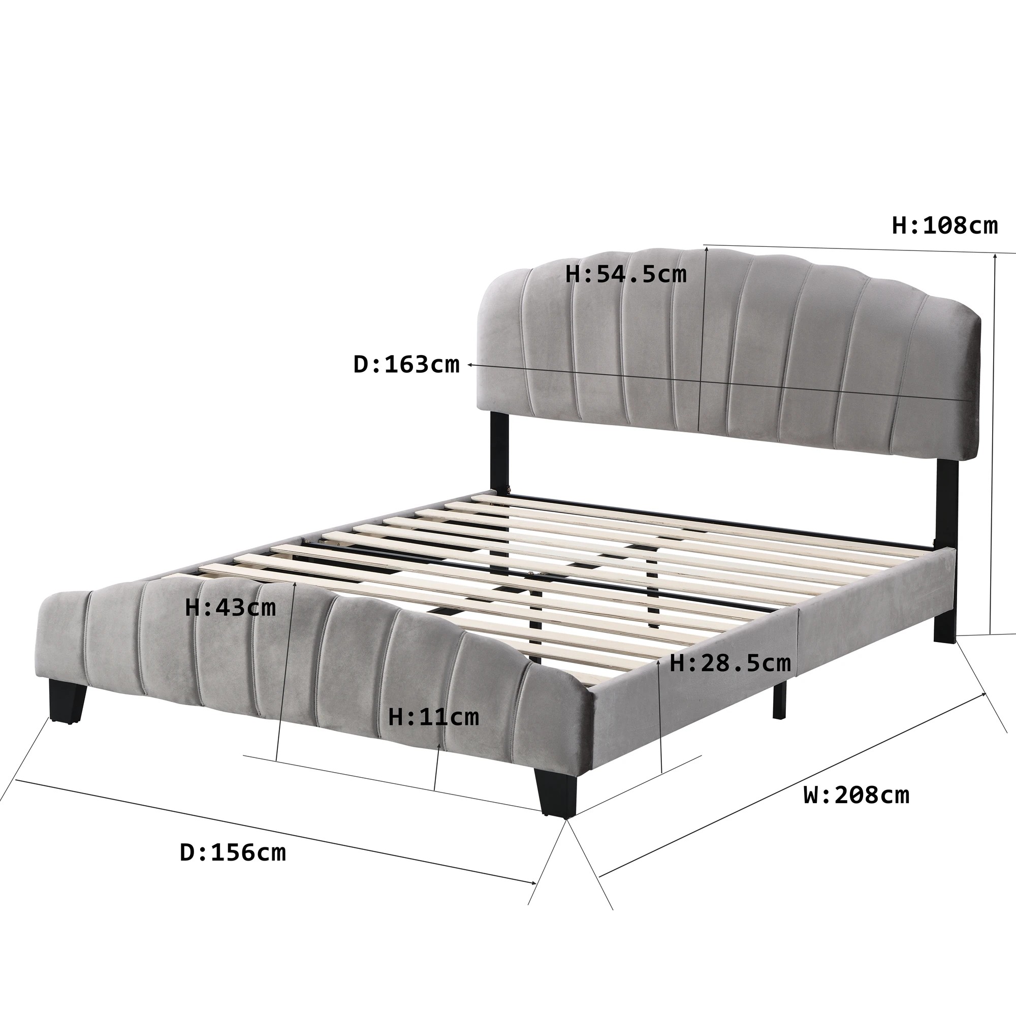 10 IHOMDEC BEF04 Queen Size Bed Frame Base - Grey - Grey, 10 of 10