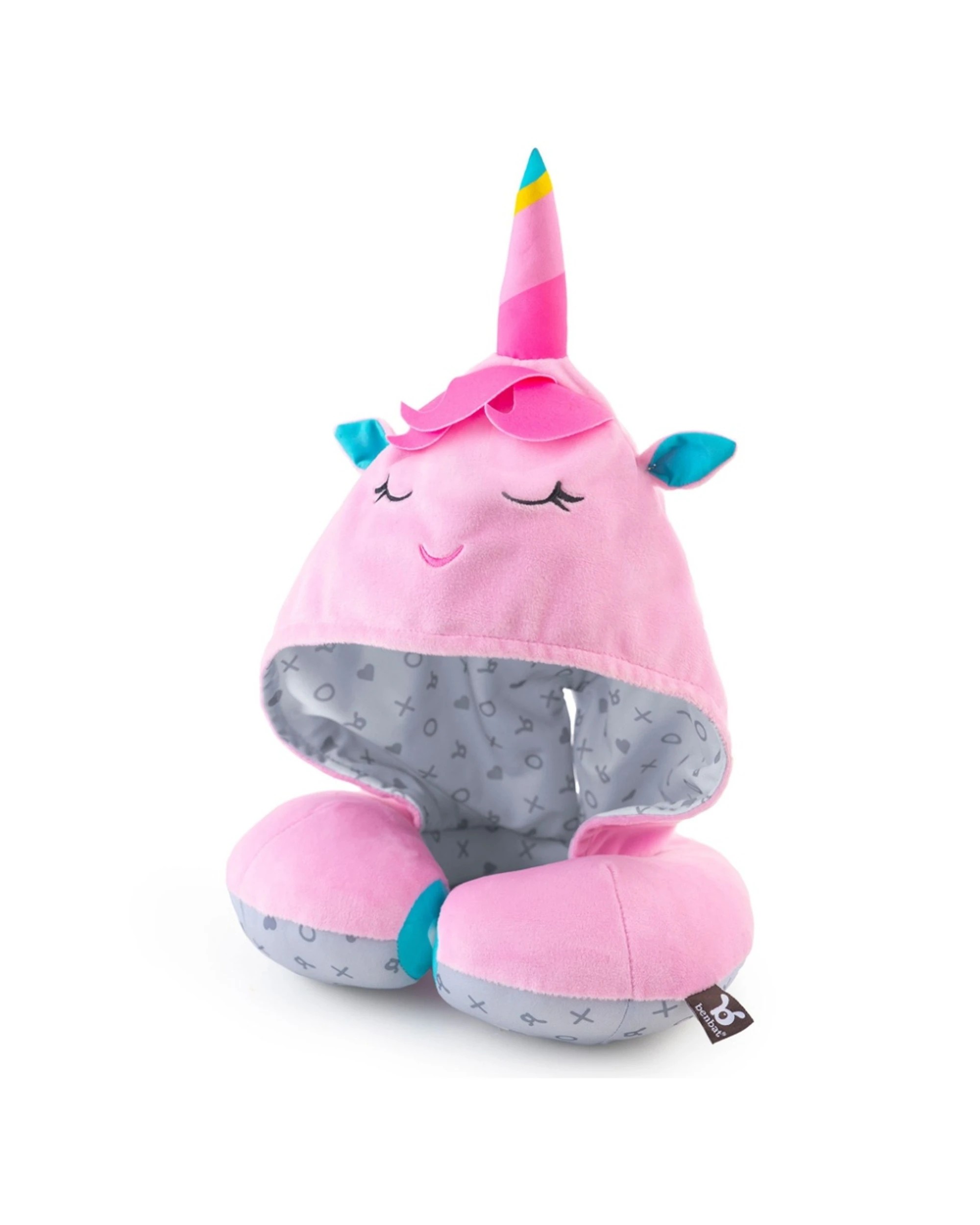 1 Benbat Kids Cozy Travel Neck Pillow With Hood & Neck Support Unicorn - Pink, 1 of 2
