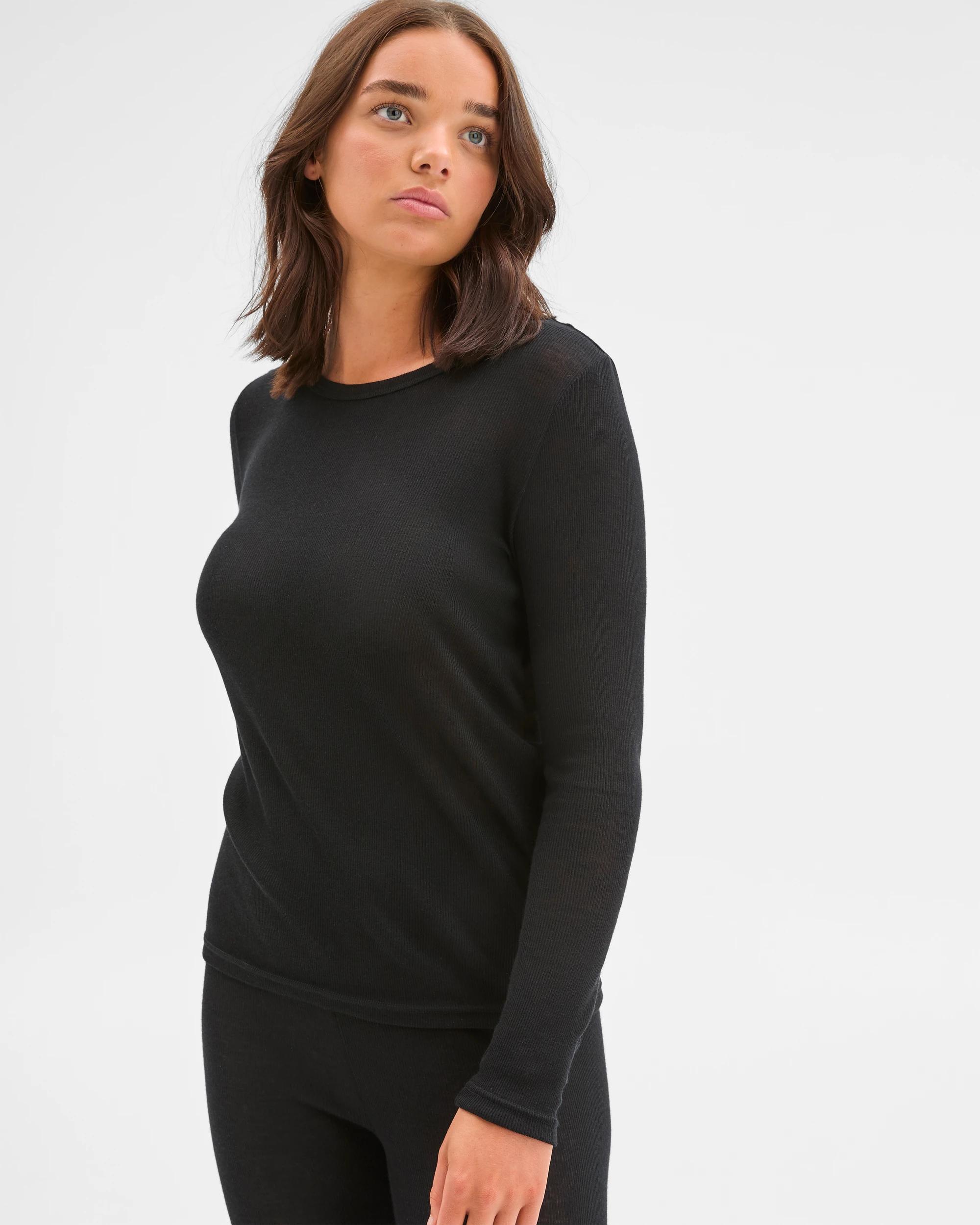 1 Target Woman Wool Blend Long Sleeve Thermal Top BLACK, 1 of 5