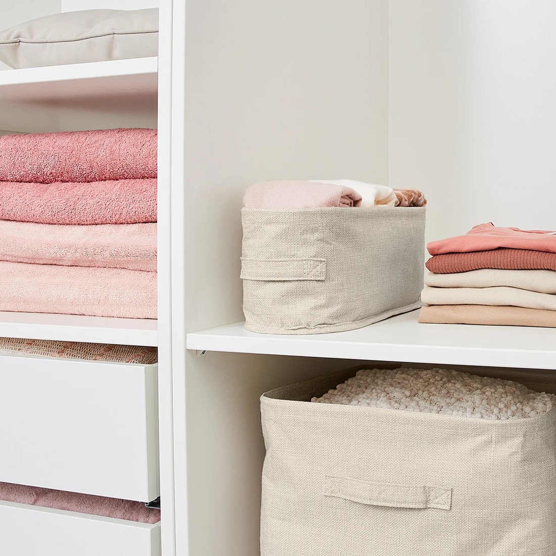 1 Linen Look Open Storage Box - Narrow, Beige, 1 of 9