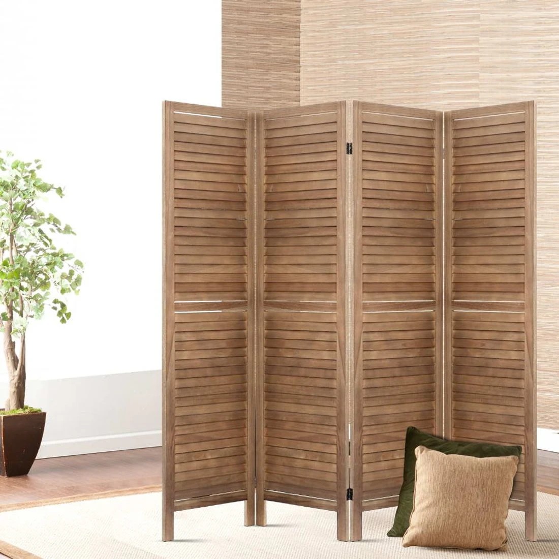 7 Artiss 4 Panel Room Divider Screen 160x170cm Louver - Brown, 7 of 8
