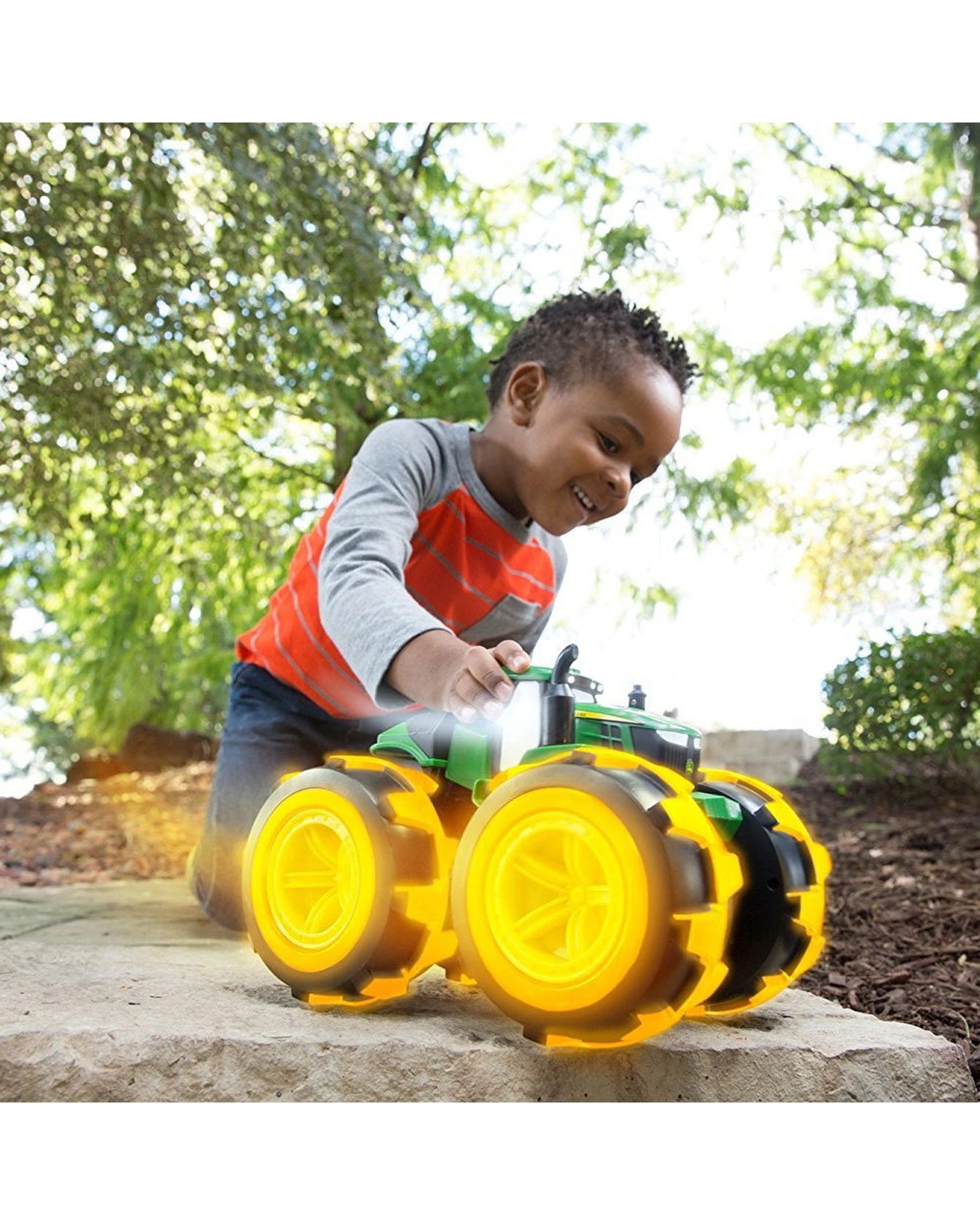 3 John Deere Monster Treads Lightning Wheels 4wd Tractor Toy With Lights And Sound 30cm Approx - Green, 3 of 4