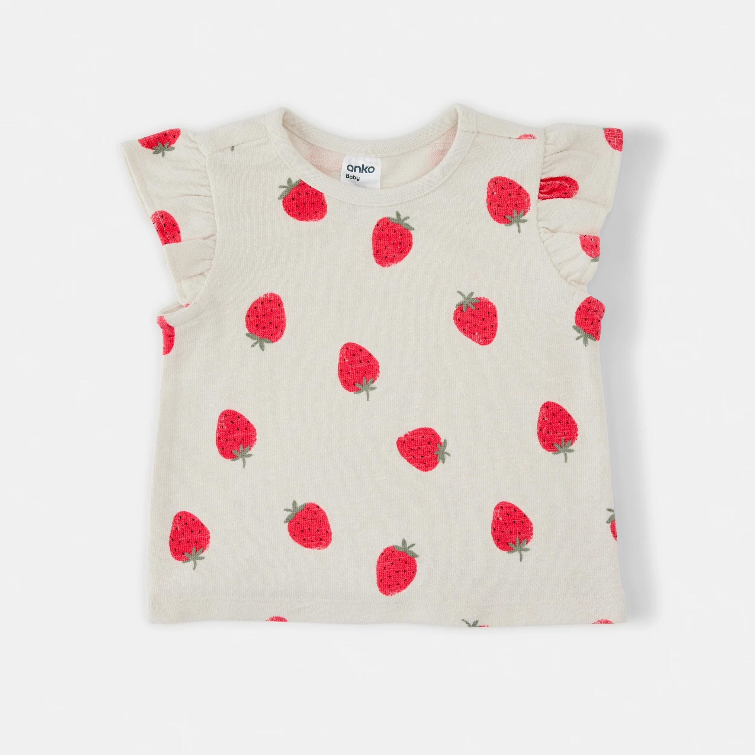 3 Short Sleeve Frill Slub Set CREAM STRAWBERRY, 3 of 6