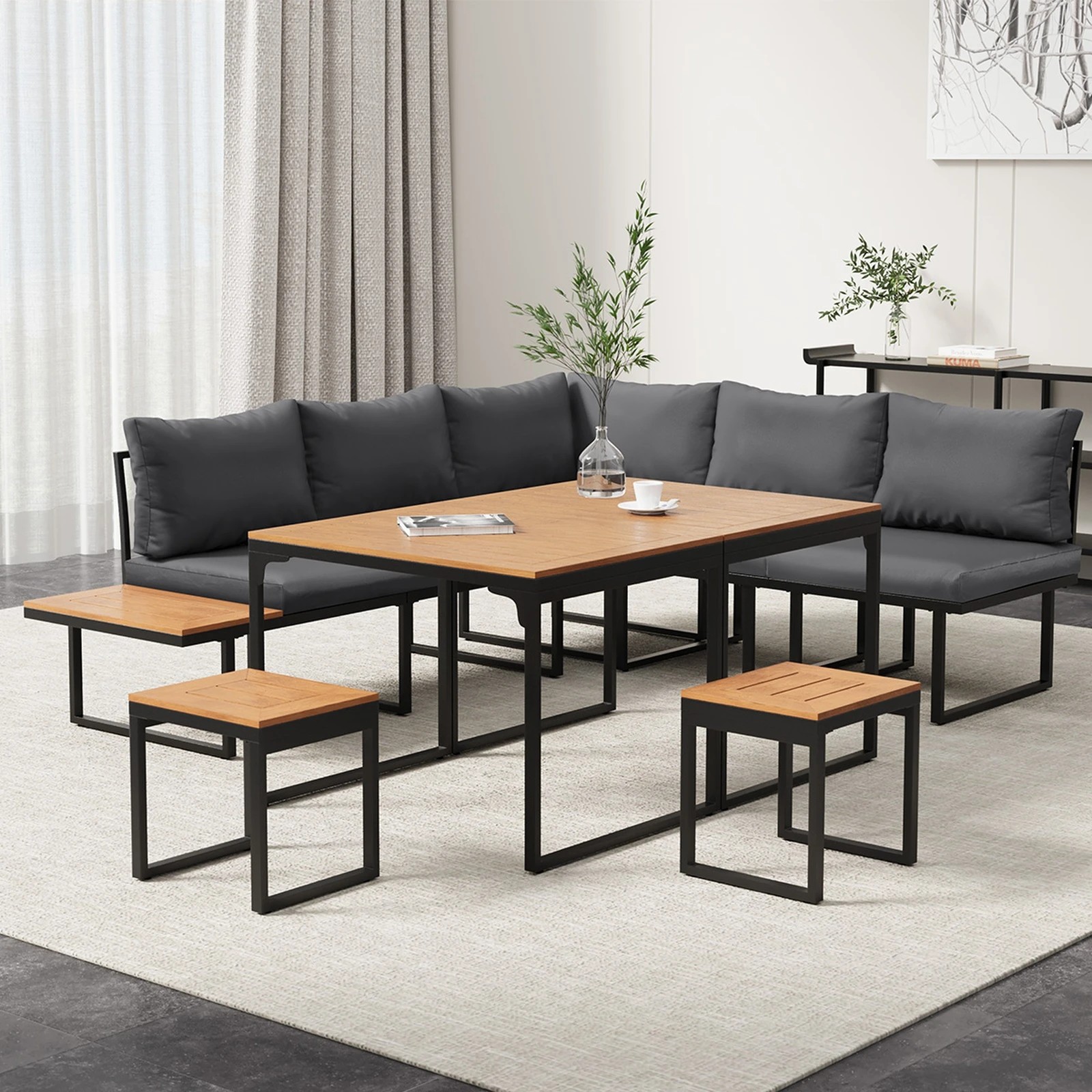 4 Livsip 7 Seater Outdoor Dining Set Sofa Lounge Setting Patio Table Stool - Multi, 4 of 8