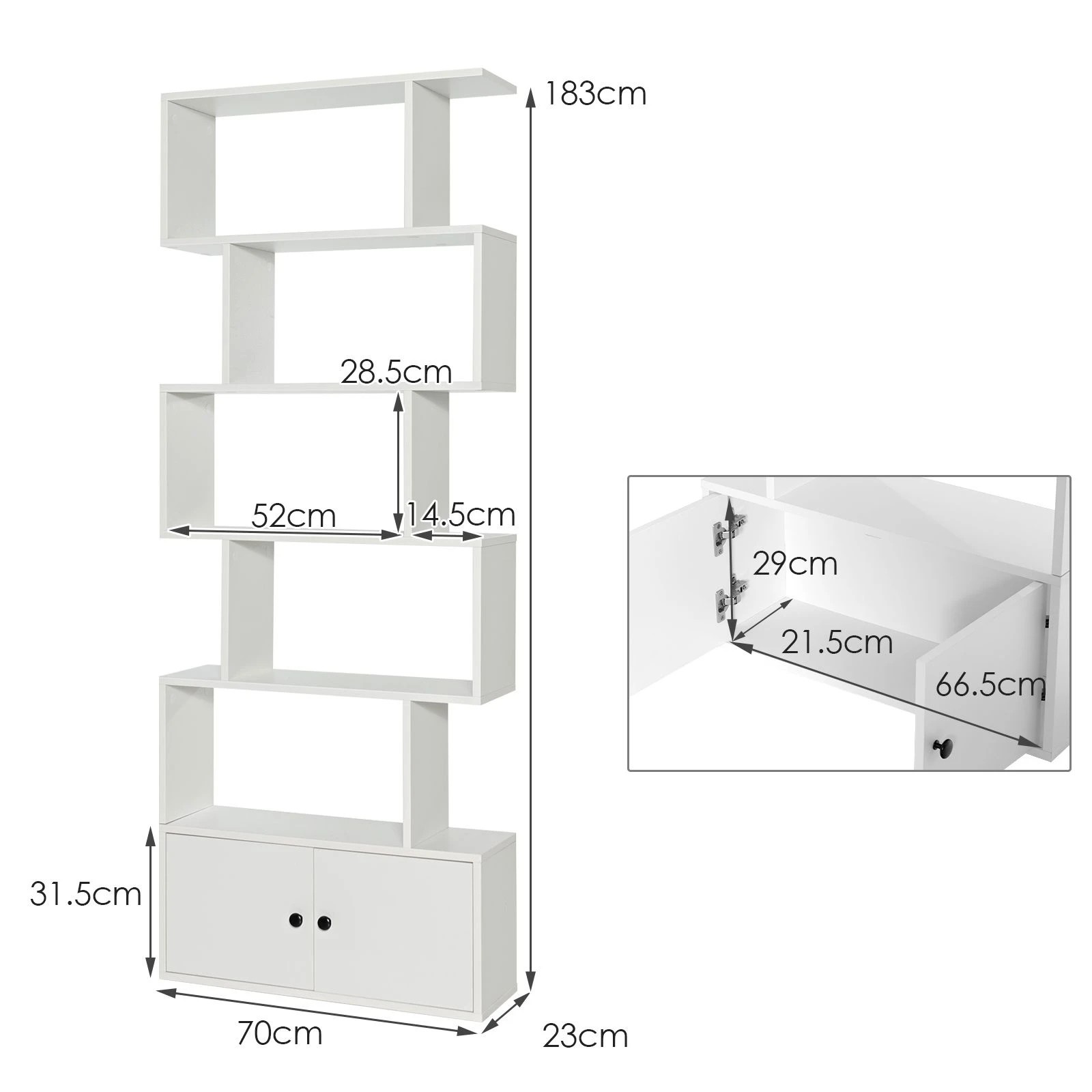 3 Costway 6-tier Bookcase Wood Bookshelf S-shaped Display Shelf Storage Cabinet - White, 3 of 4