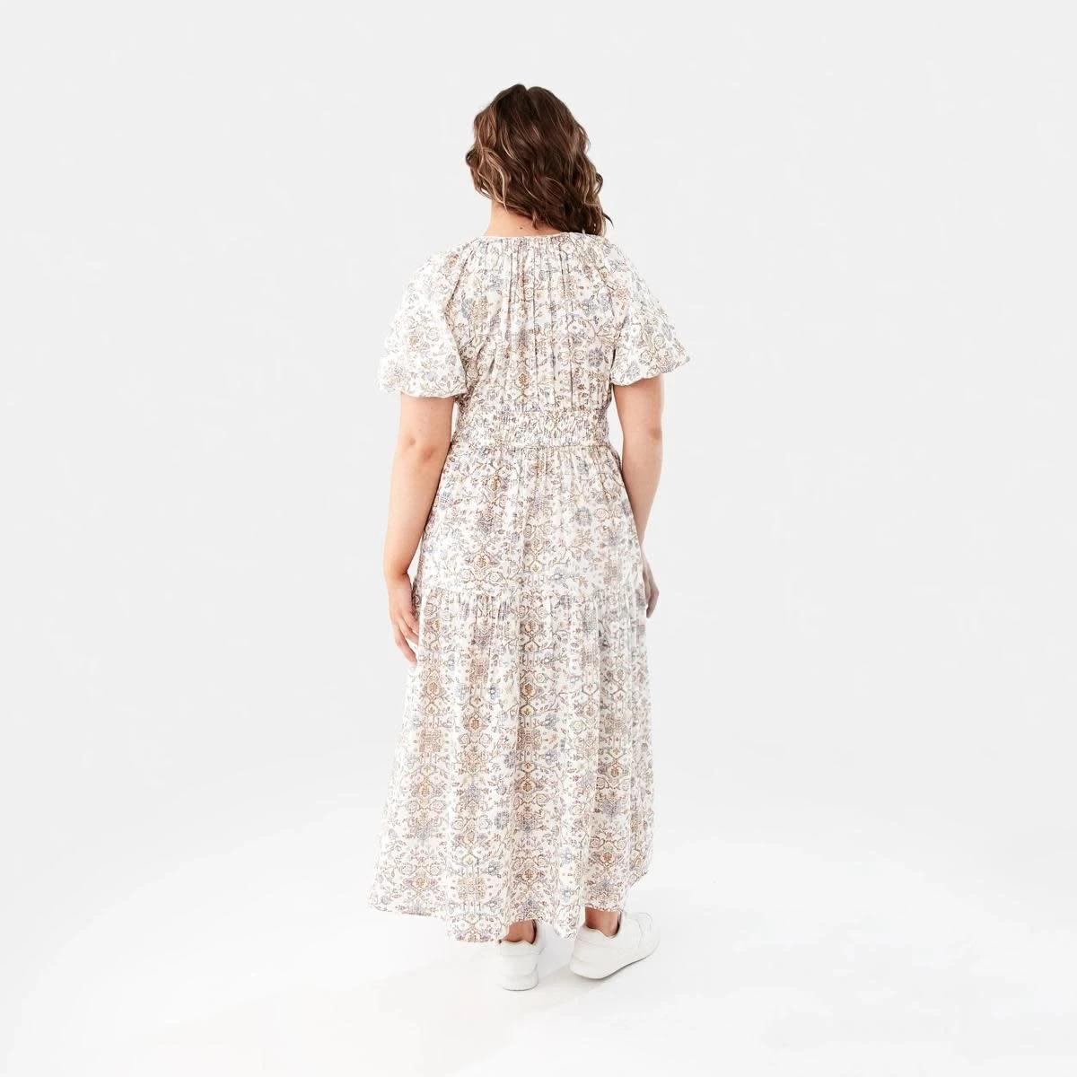 4 Short Sleeve Shirred Waist Midi Dress BOHO FLORAL BRUNI BLUE, 4 of 10