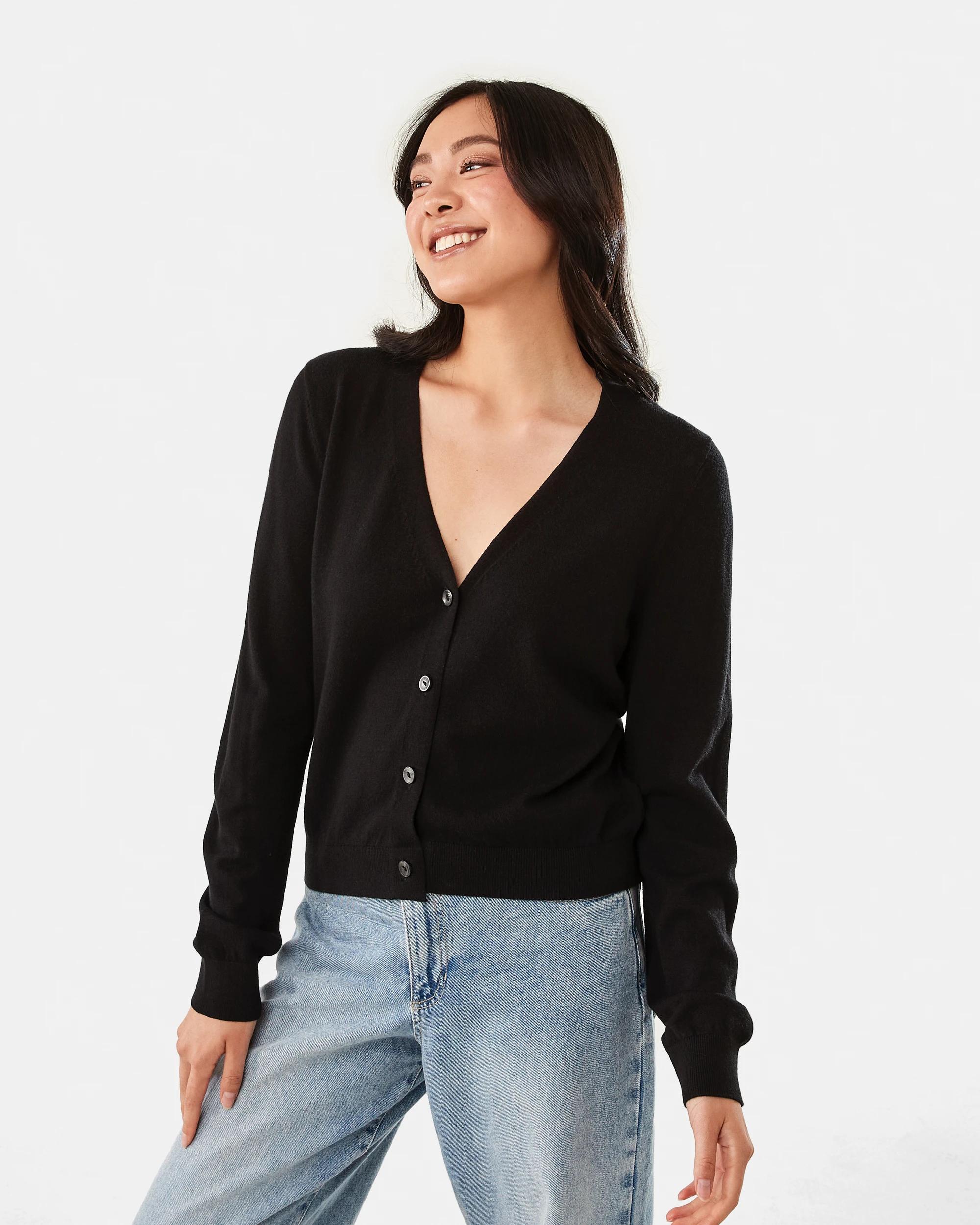 2 V-Neck Lightweight Cardigan BLACK, 2 of 6