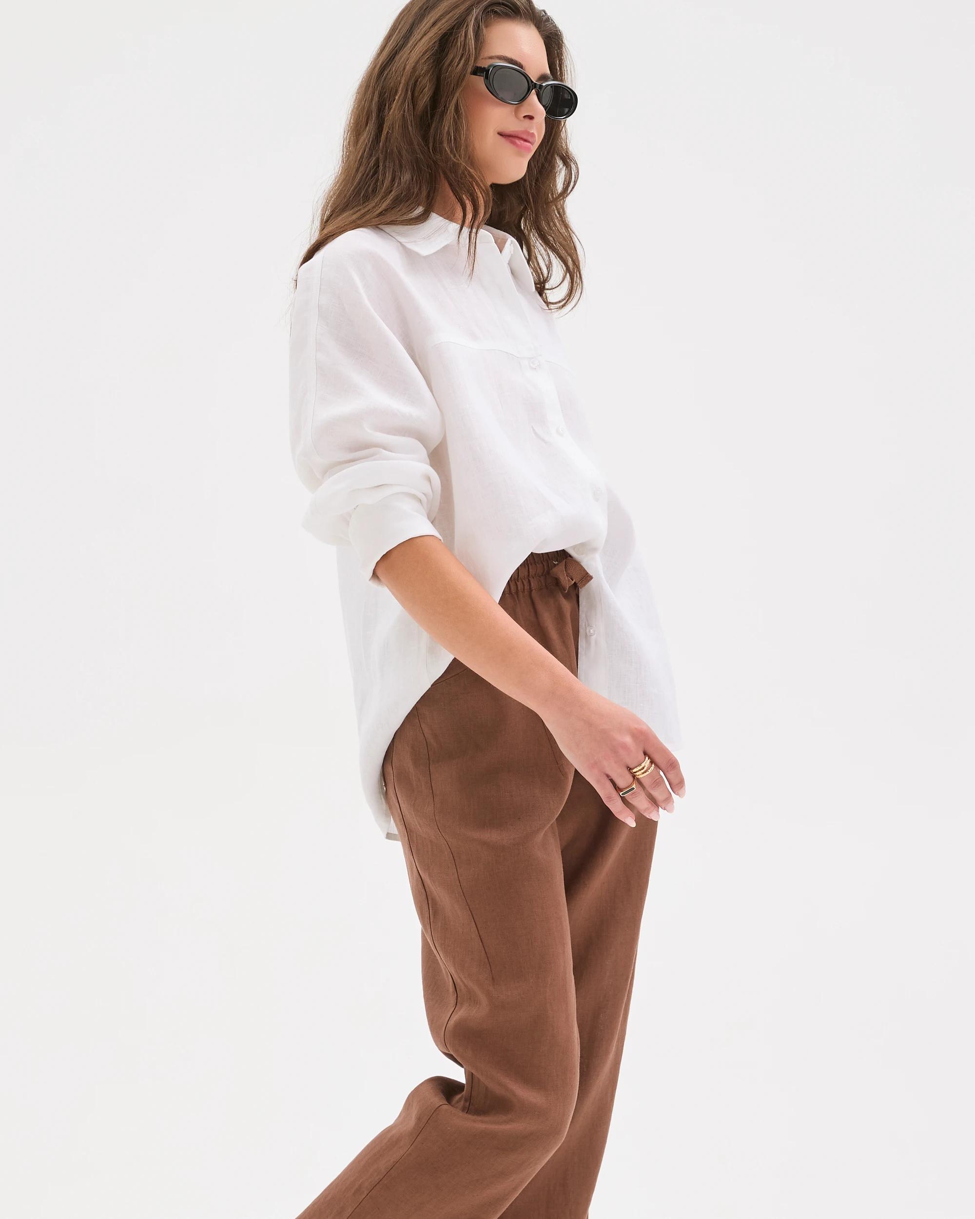 2 Target Petites European Linen Tapered Jogger Pants WARM BROWN, 2 of 6