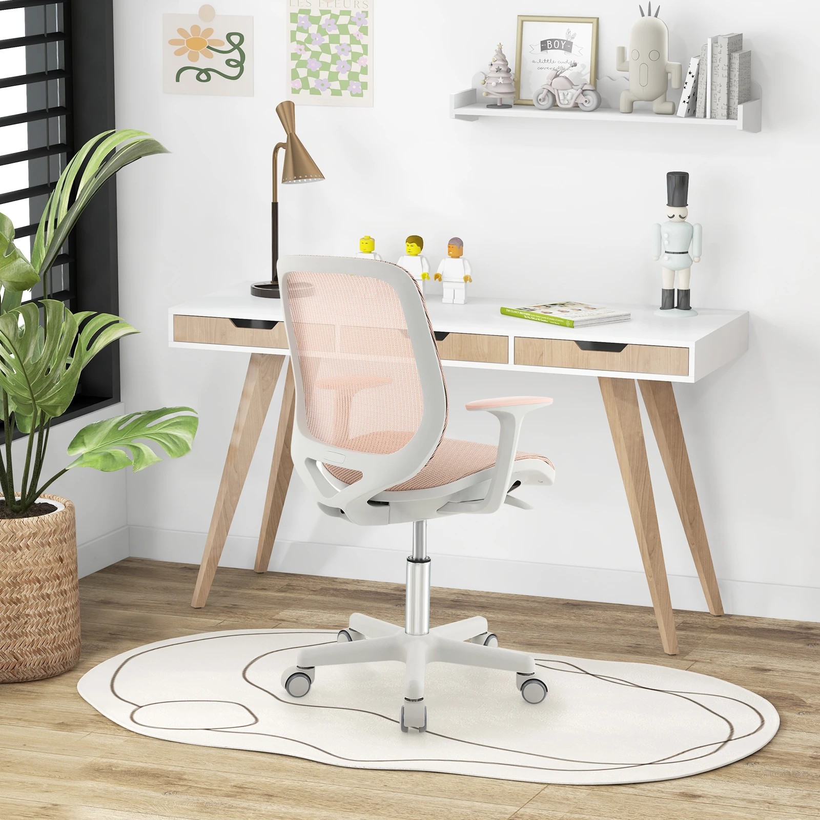 2 Costway Desk Chair Swivel Mesh Chair w/Adjustable Height - Pink, 2 of 6