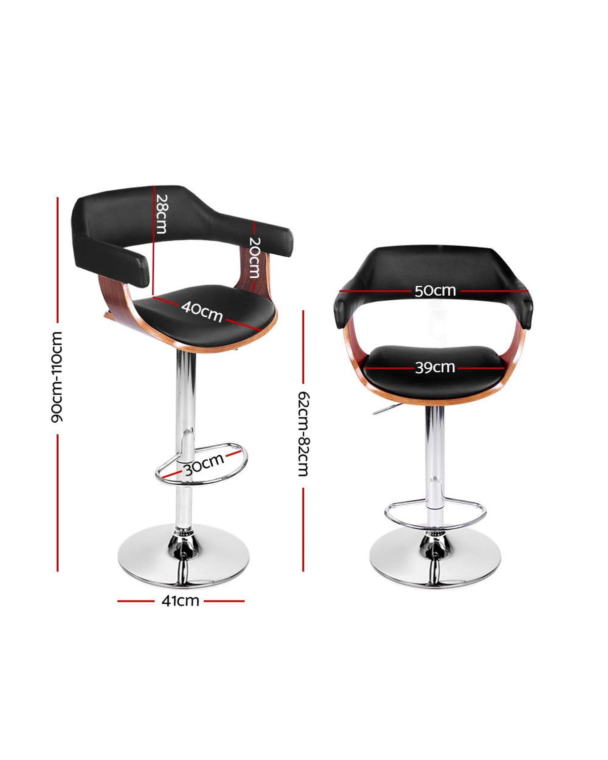 2 Artiss 1x Bar Stools Gas Lift Leather W/armrest
 - Black, 2 of 4