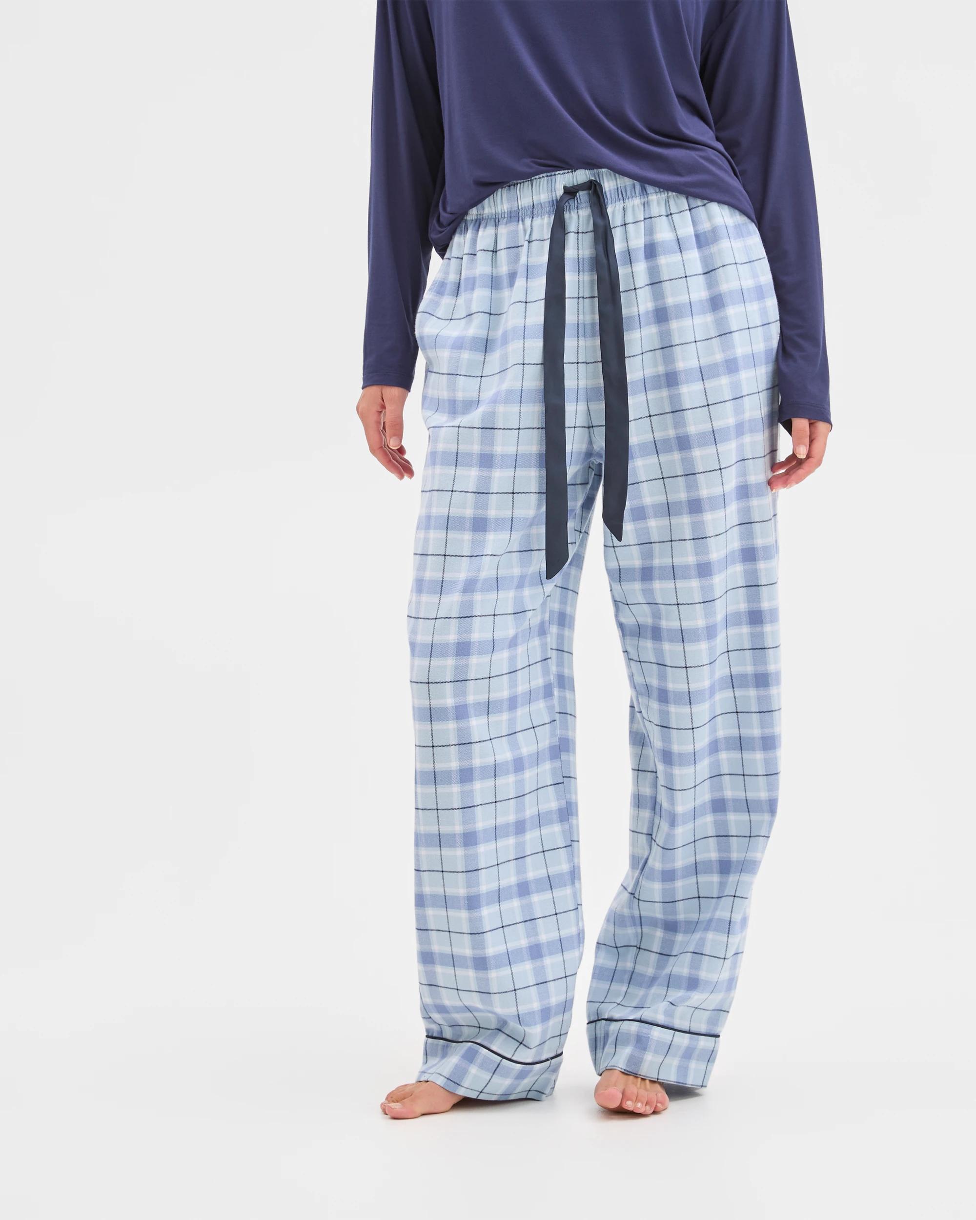 1 Target Woman Australian Cotton Flannelette Wide Leg Sleep Pants BLUE CHECK, 1 of 6