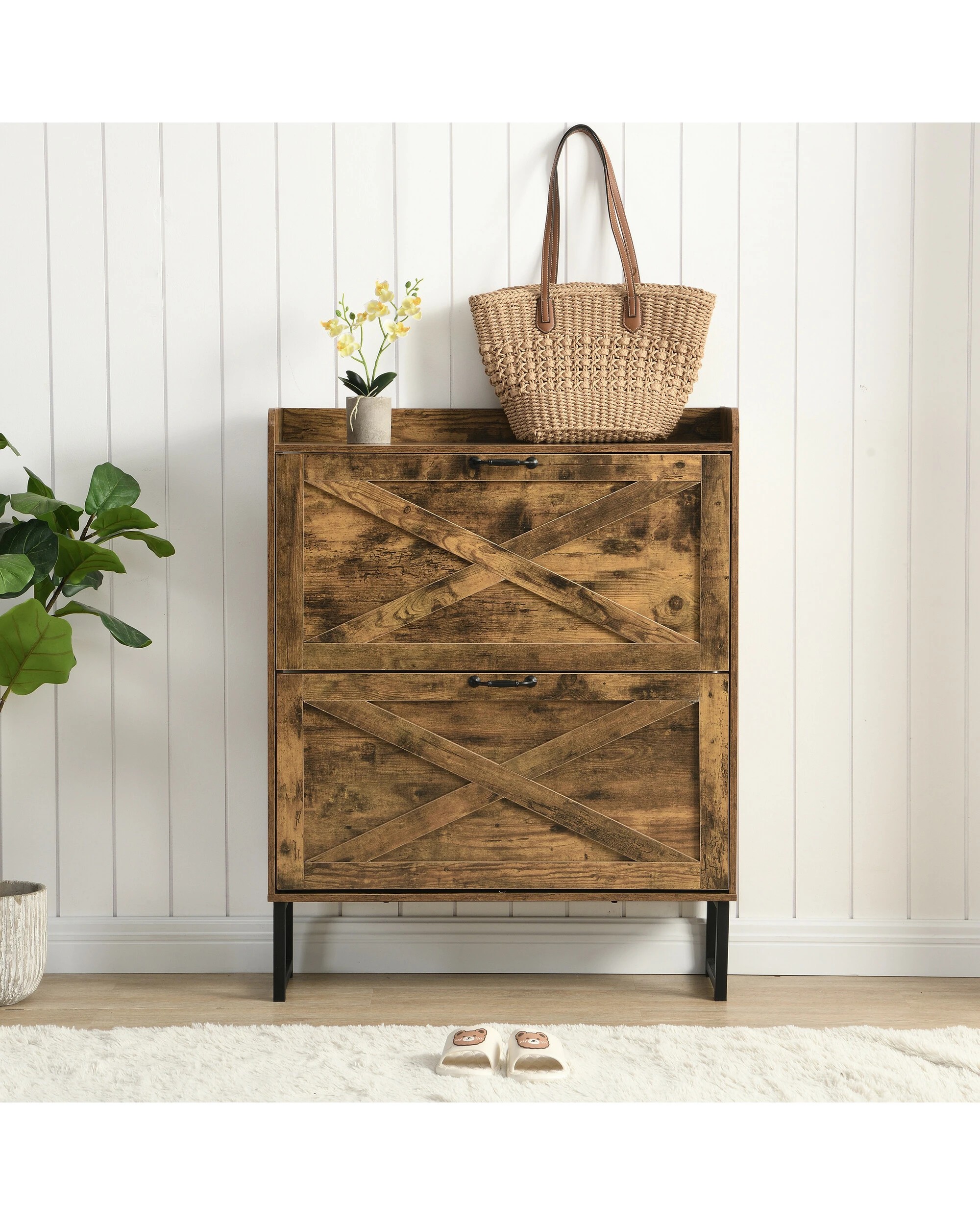 4 IHOMDEC 2 Flip Drawer Shoe Cabinet, MDF with Metal Legs, 4 of 5