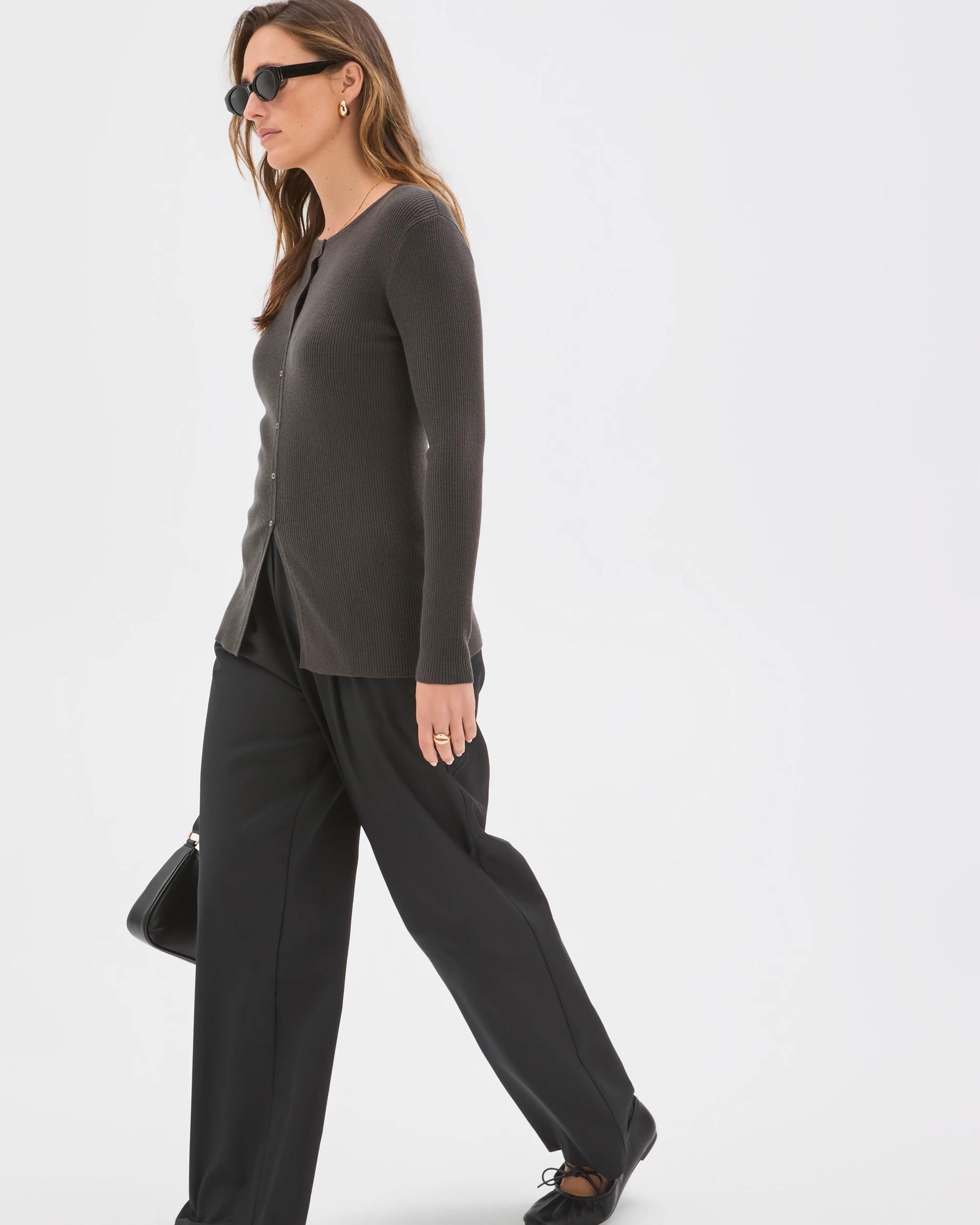 3 Preview Long Sleeve Button Detail Knit Top CINDER, 3 of 7