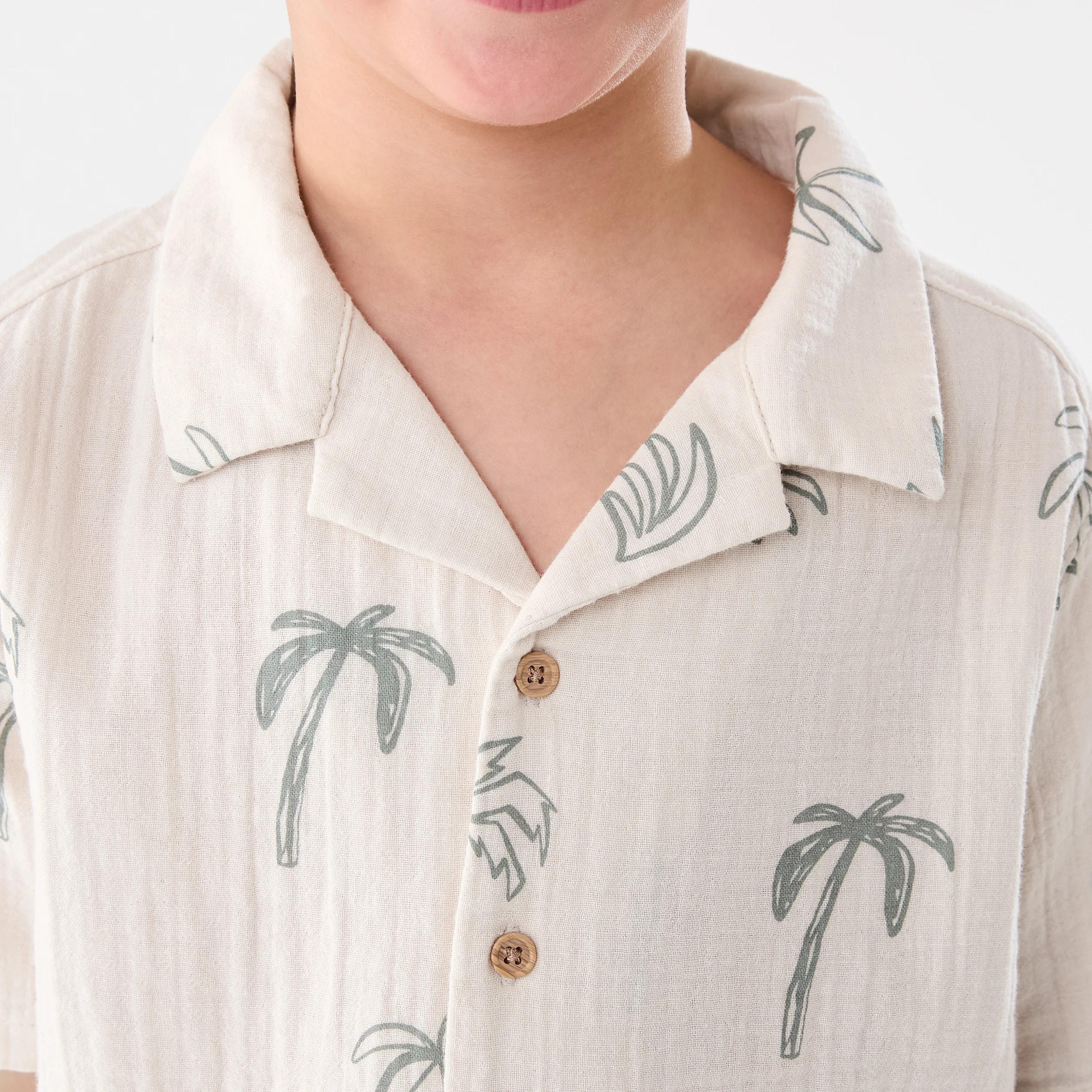 5 Short Sleeve Double Cloth Shirt SKETCHY PALM NATURAL LINEN, 5 of 7