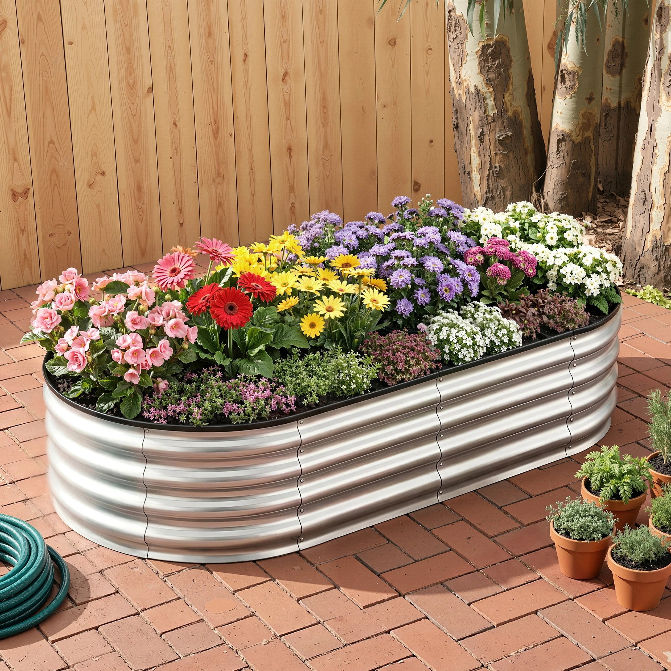 5 Green Fingers Raised Garden Bed Galvanised Oval Metal Planter Box Large Outdoor - Silver, 5 of 5