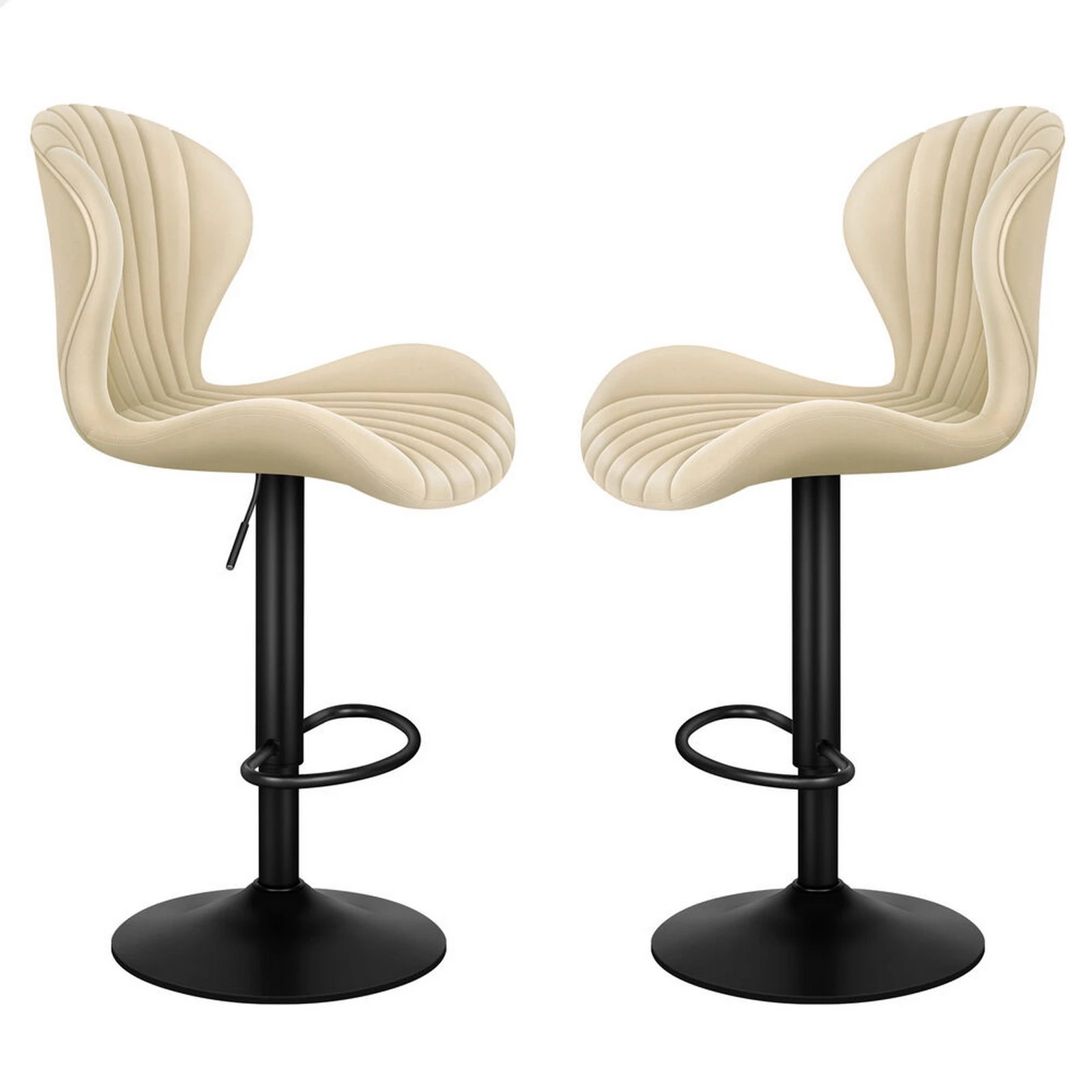 1 Alfordson 2x Bar Stools Gas Lift Air Leather Bar Chairs Kitchen Swivel - Beige, 1 of 10