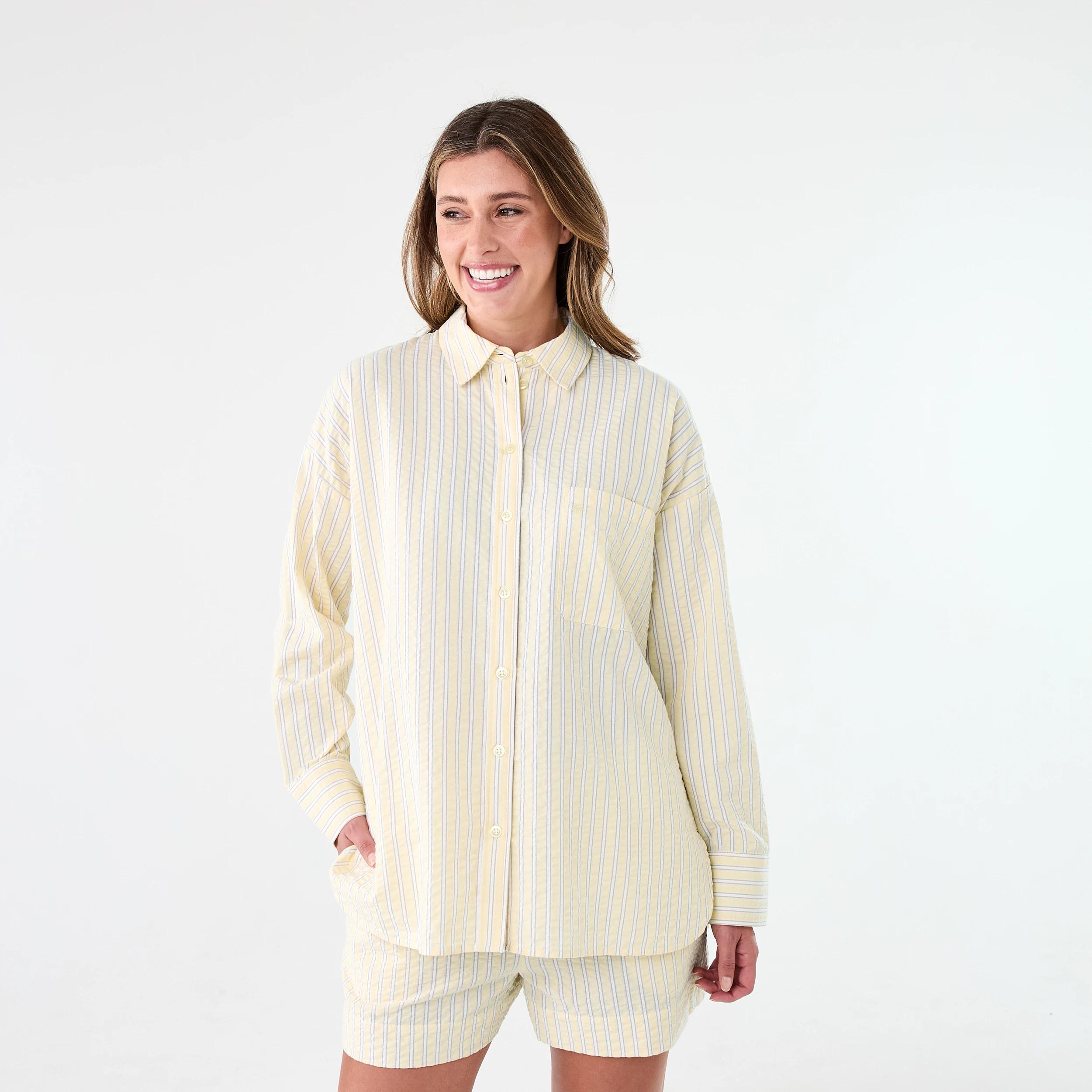 2 Long Sleeve Oversized Seersucker Shirt S Strp Yf, 2 of 9