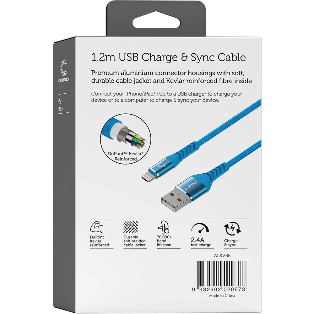 7 Comsol Kevlar Lightning to USB-A MFi Cable 1.2m Blue, 7 of 7