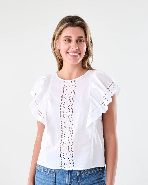 Short Sleeve Flutter Broderie Top