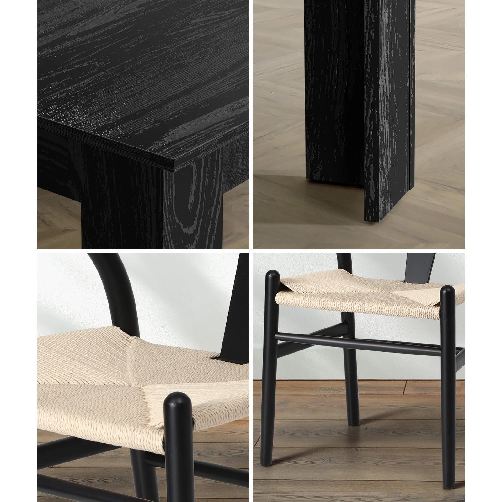 5 Oikiture 160cm Extendable Dining Table with 4x Hans Wegner Dining Chairs - Black, 5 of 9