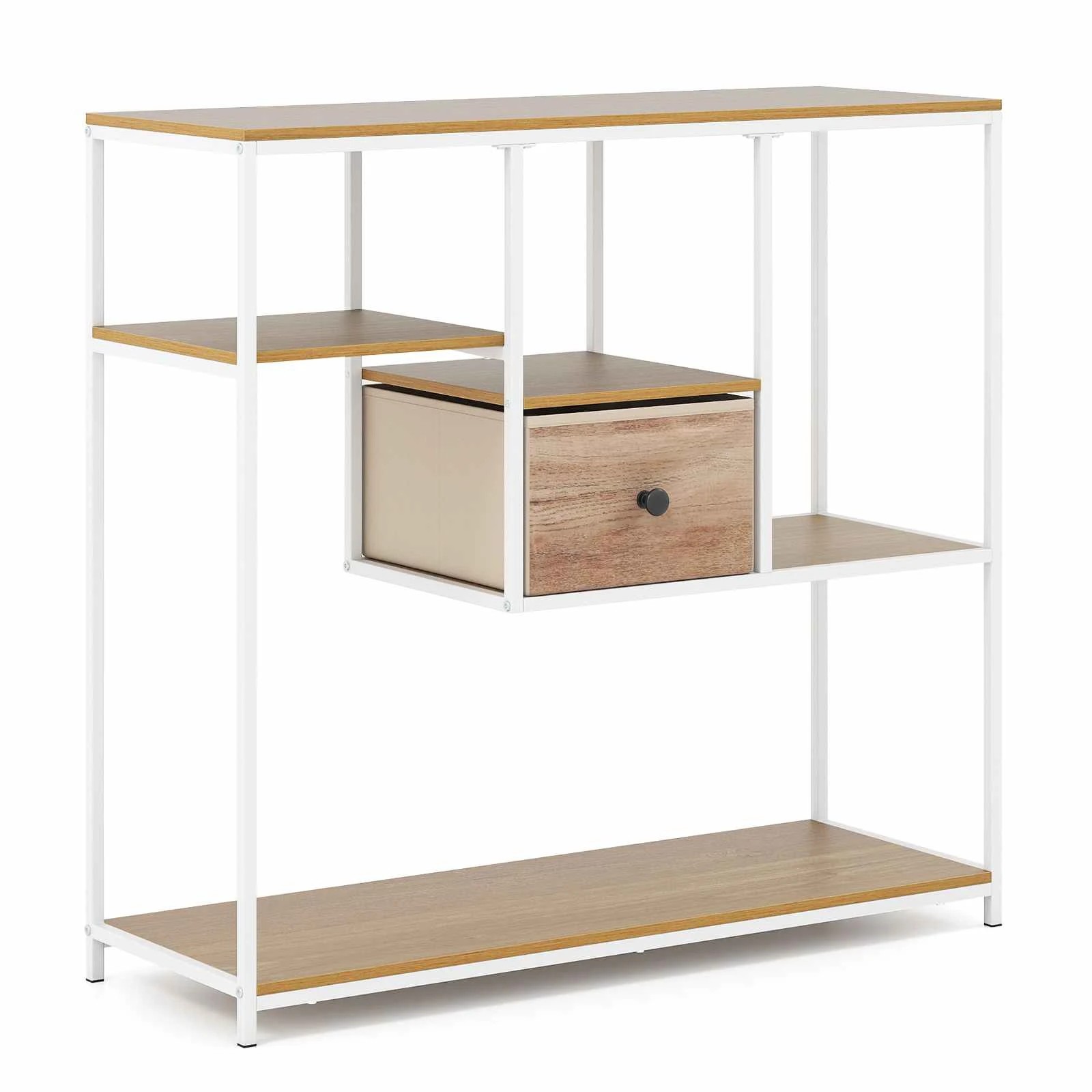 1 Costway 100cm Console Table Bookshelf 4-Tier Shoe Rack w/Drawer - Natural, 1 of 6