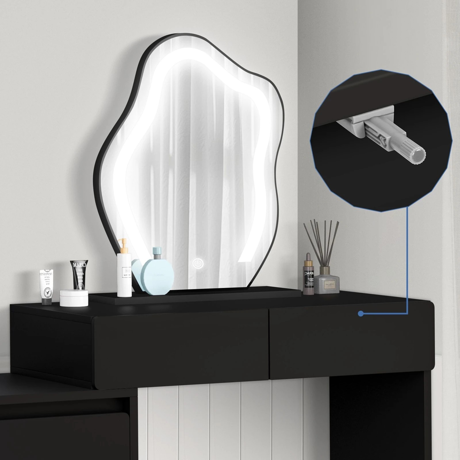 2 Alfordson Dressing Table Stool Set Makeup Mirror Desk LED 8 Drawers - Black, 2 of 10