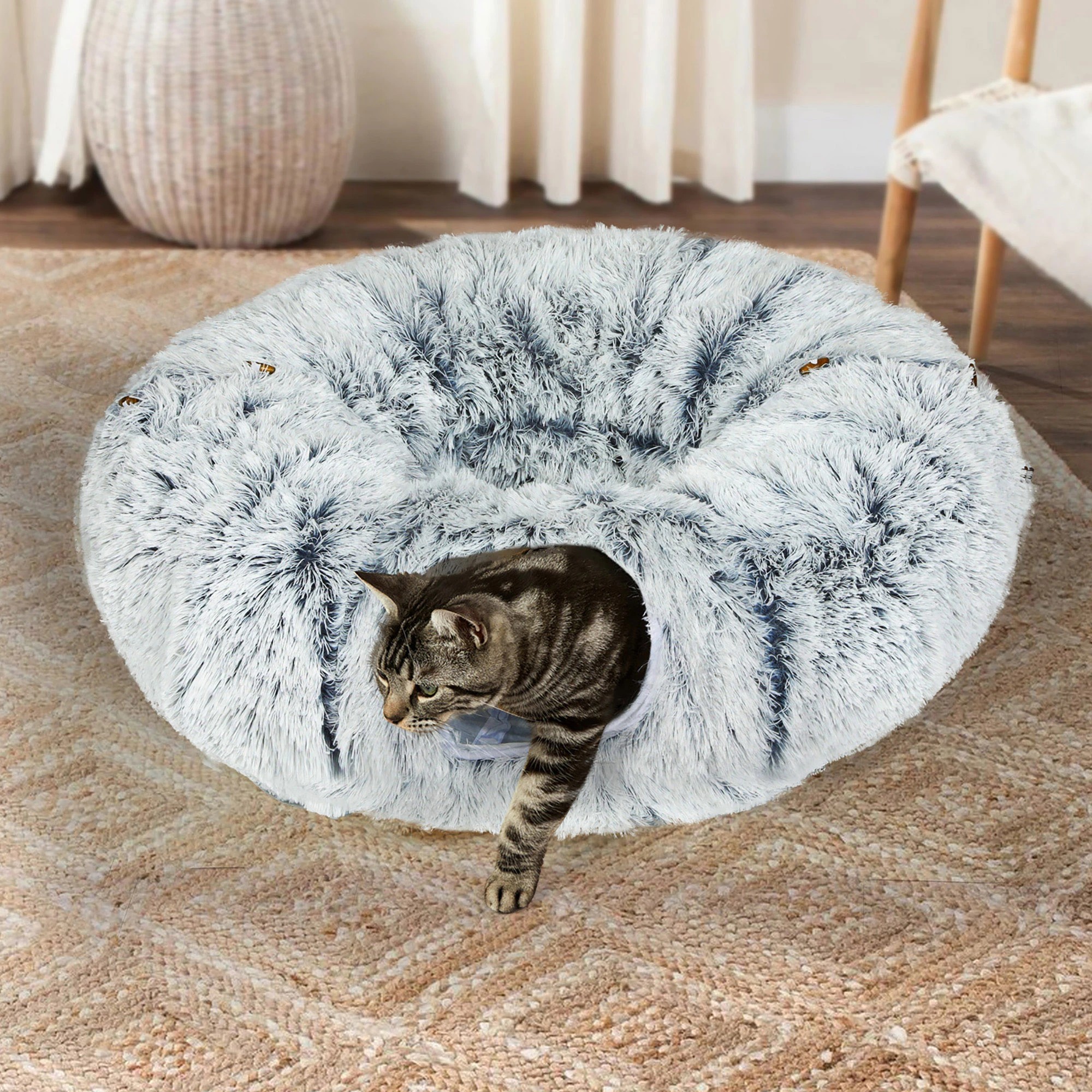 8 Pawz Cat Tunnel Soft Mat Foldable Funny Exercise Plush Kitten Play Tube Grey, 8 of 8
