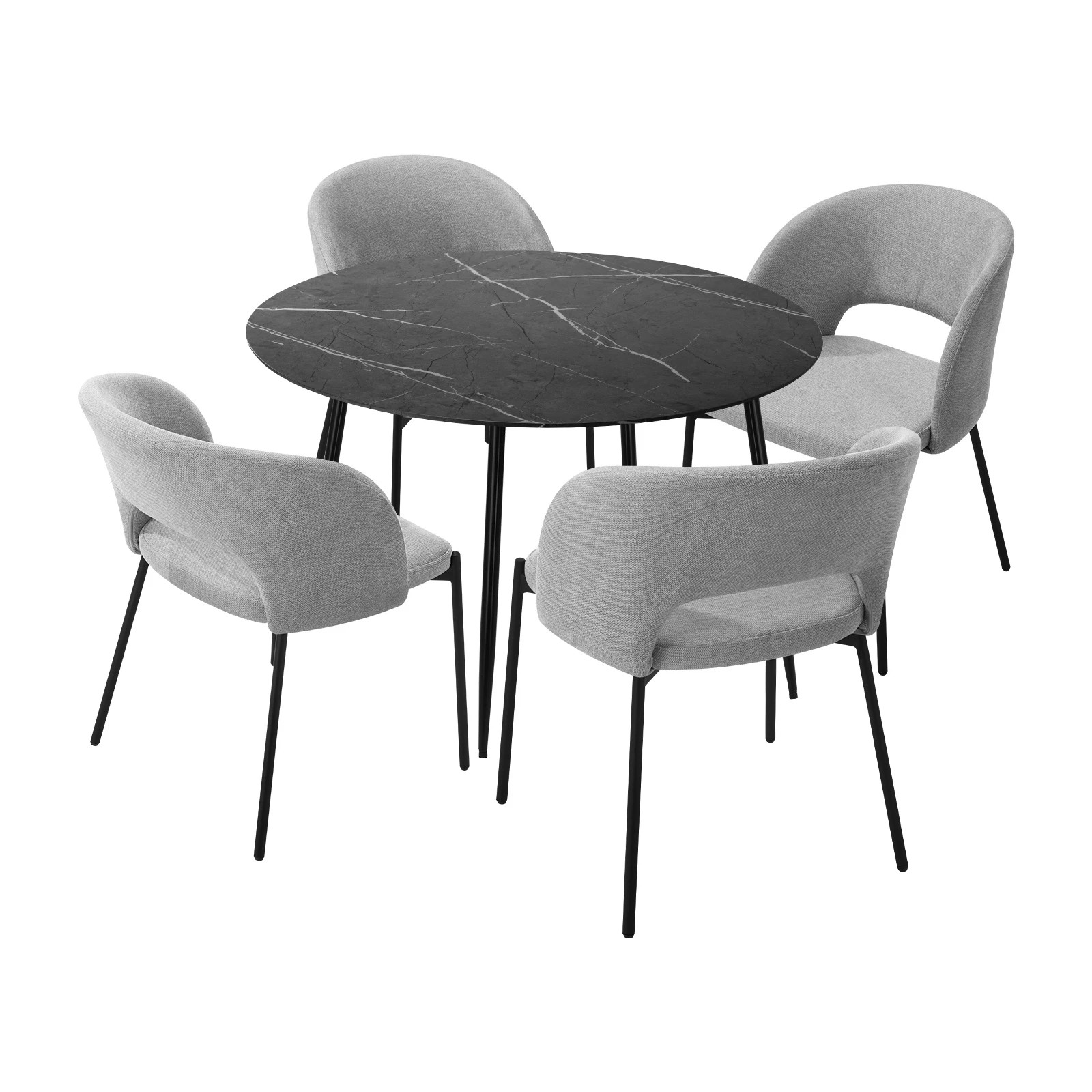 1 Oikiture 110cm Round Dining Table With 4pcs Dining Chairs Fabric Metal Legs
 - Multi, 1 of 10