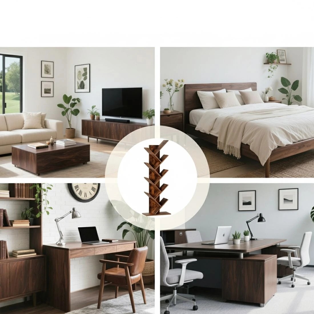 4 Artiss Tree Bookshelf 9 Tiers Walnut - Brown, 4 of 4