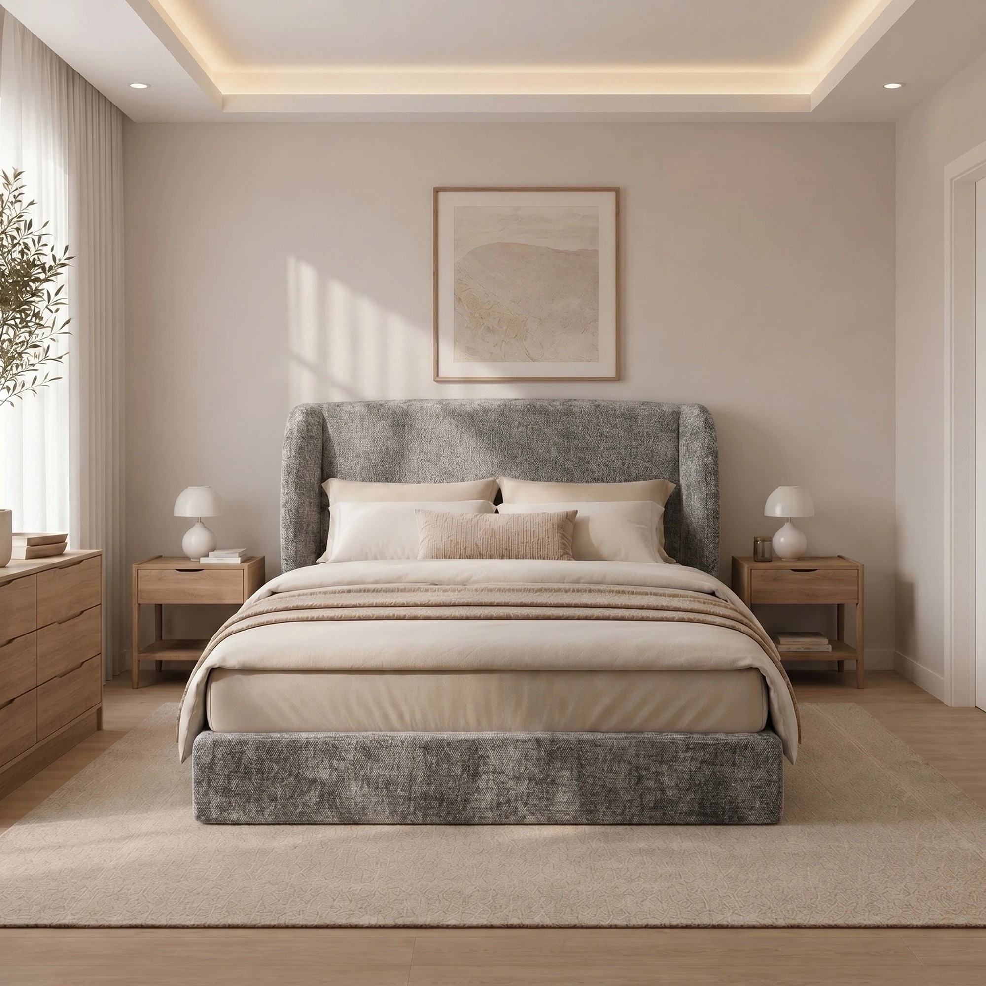 1 Milano Urbana Luxe Tool Free Jacquard Bed Frame - Double - Grey, 1 of 3