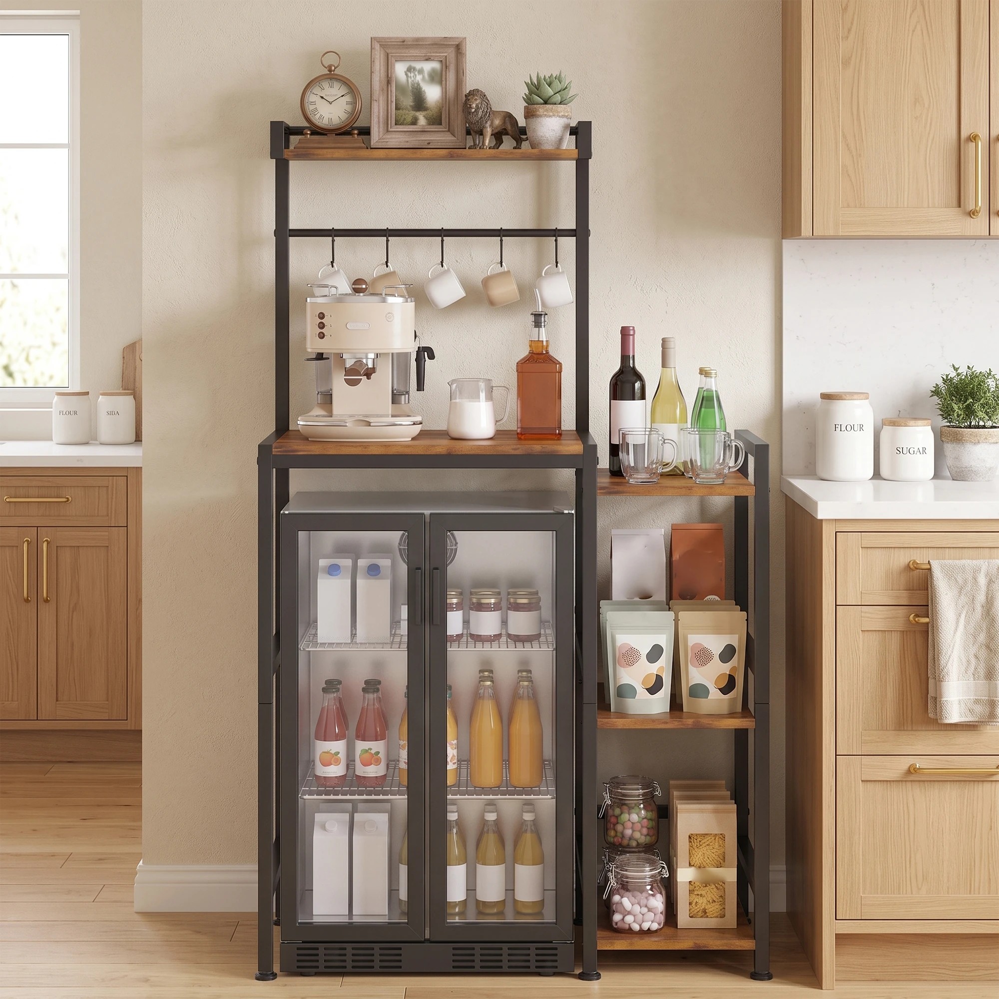 7 Advwin 5 Tier Mini Fridge Shelf w/ Ample Storage Space & Hooks - Brown, 7 of 8