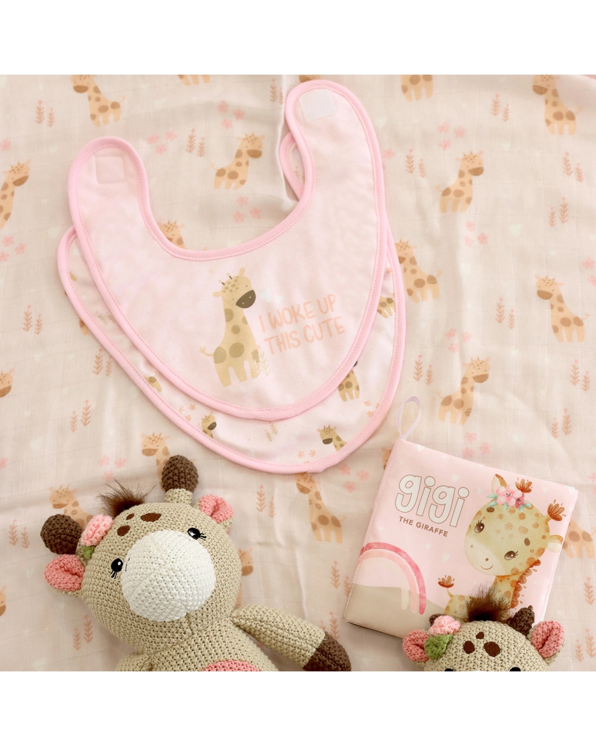 3 Splosh Baby Giraffe Cotton Bibs 2 Pack Feeding Absorbent Hook And Loop - Pink, 3 of 3