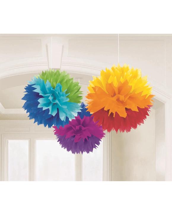 Amscan Tissue Paper Pom Pom Balls Pack of 3 - Rainbow - Rainbow