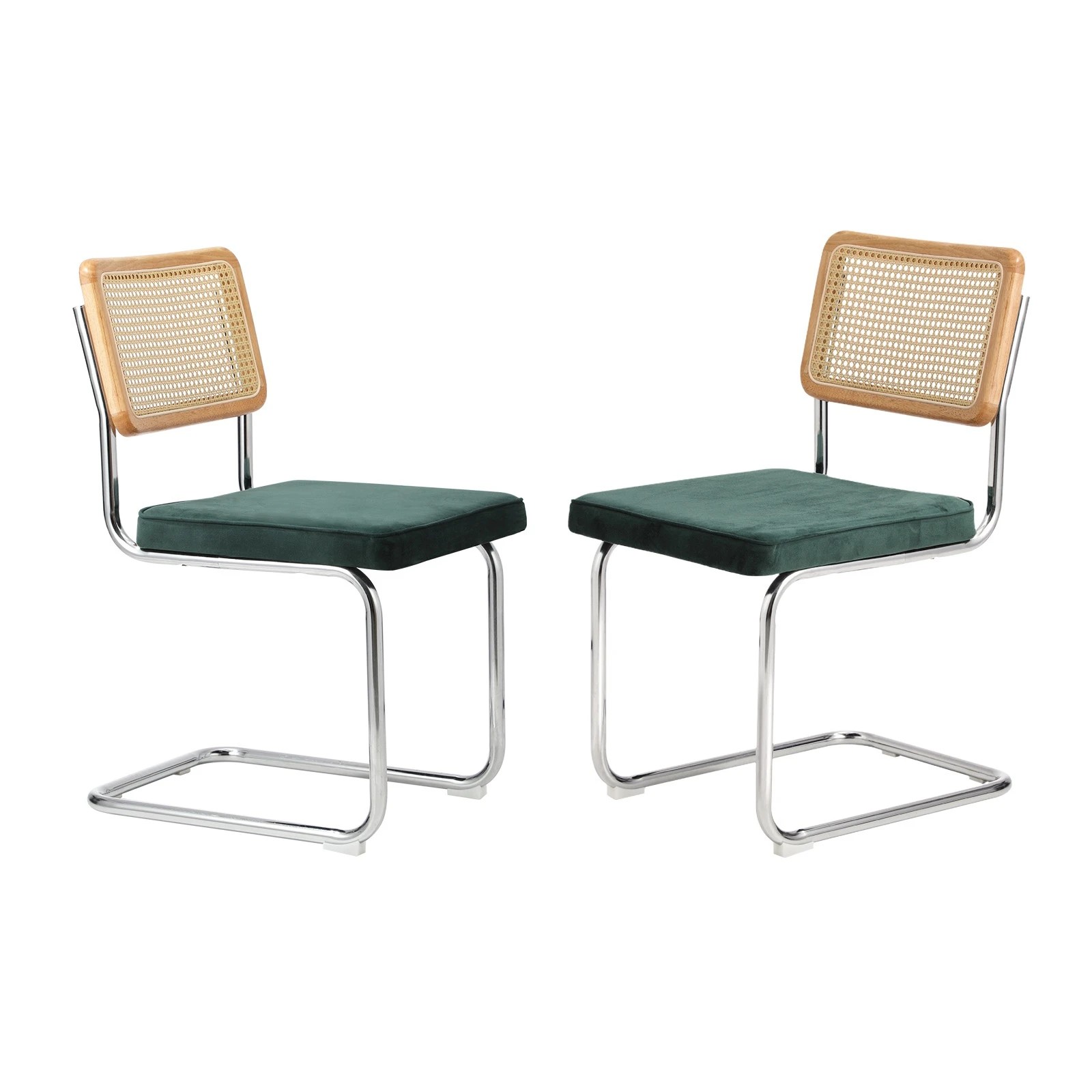 1 Oikiture 2x Rattan Dining Chair Cesca Replica Cantilever Velvet Padded
 - Green, 1 of 10