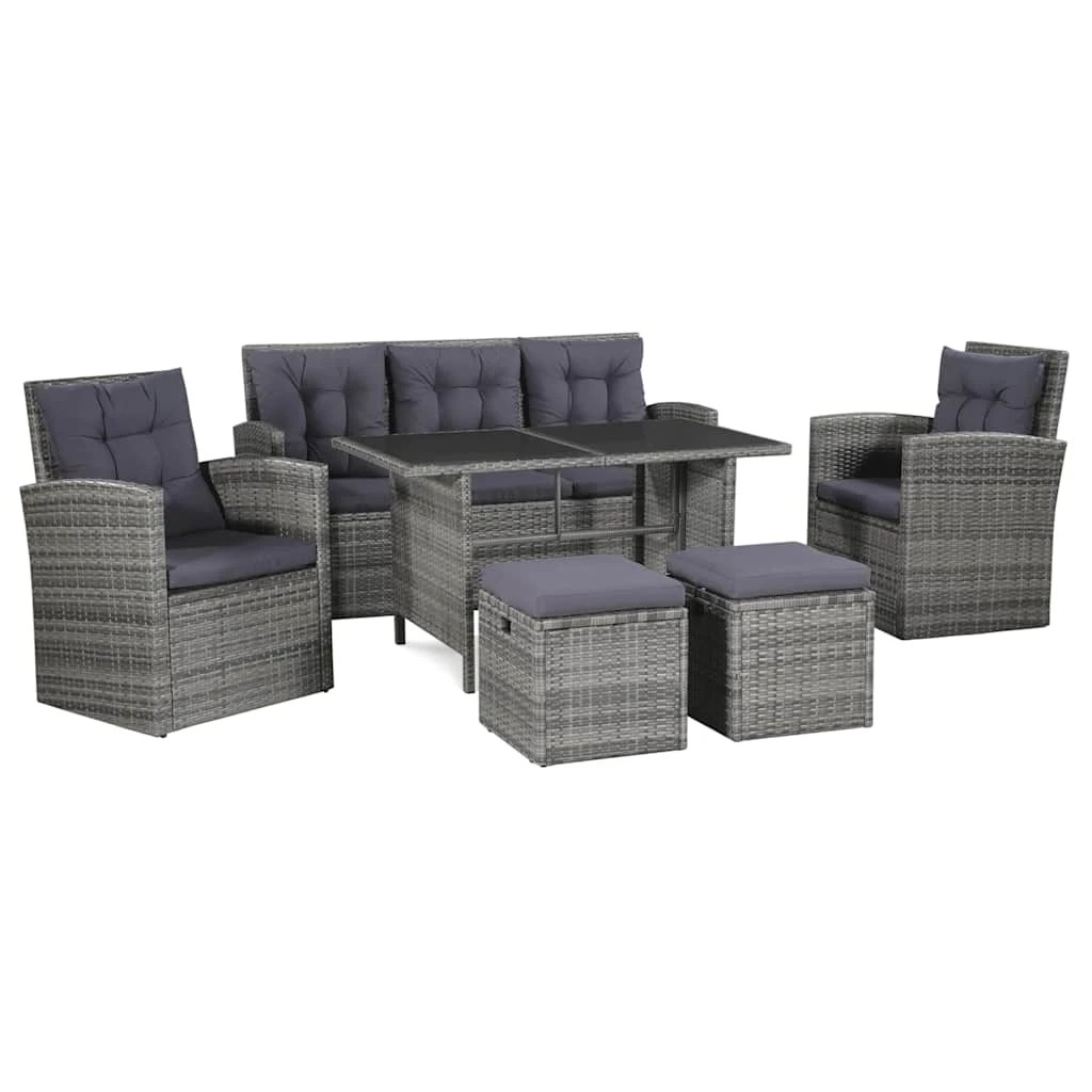 1 vidaXL 6 Piece Garden Lounge Set With Cushions Poly Rattan - Grey, 1 of 8
