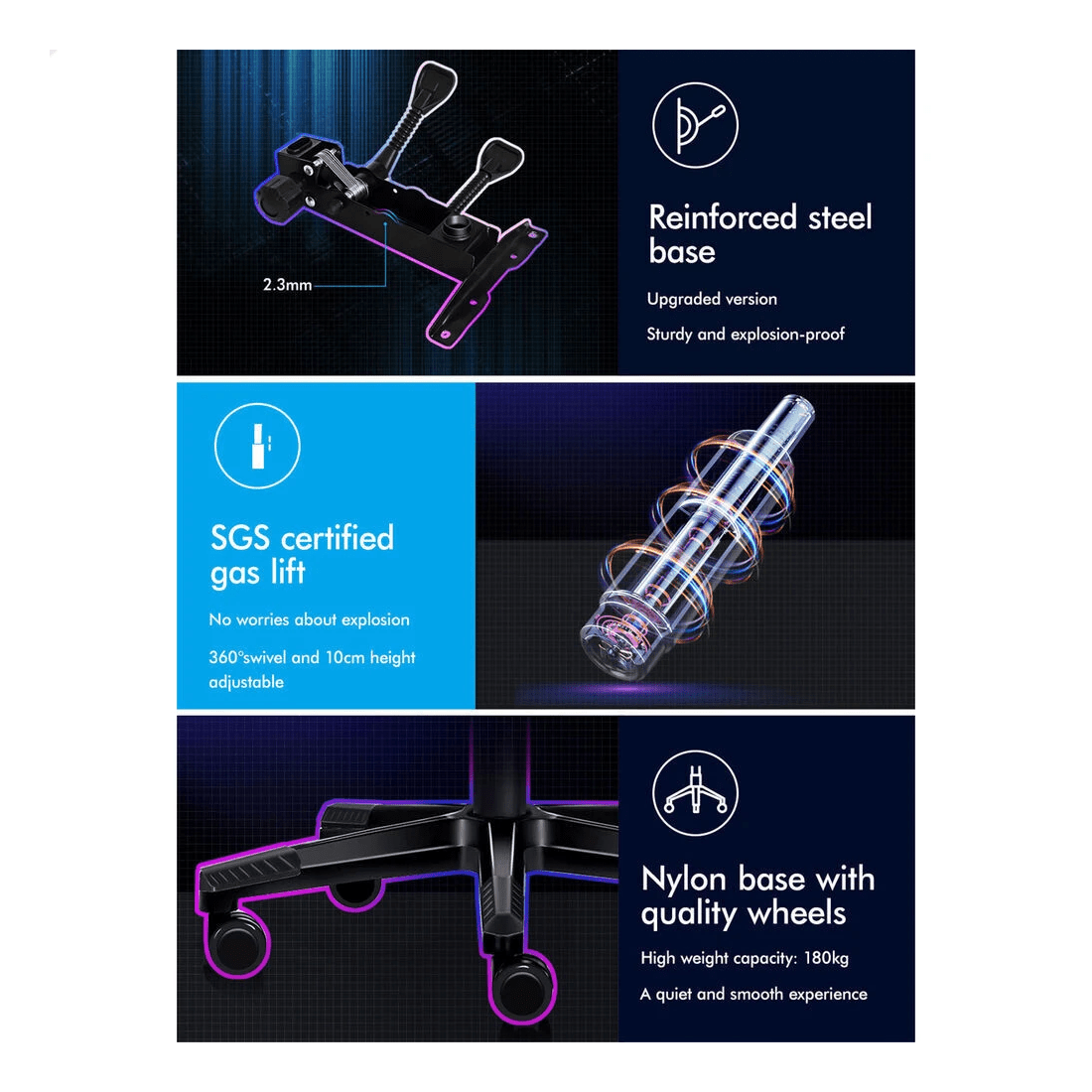 10 Alfordson Gaming Chair Office Racer Large Lumbar Cushion Footrest Seat Leather - Black, 10 of 10