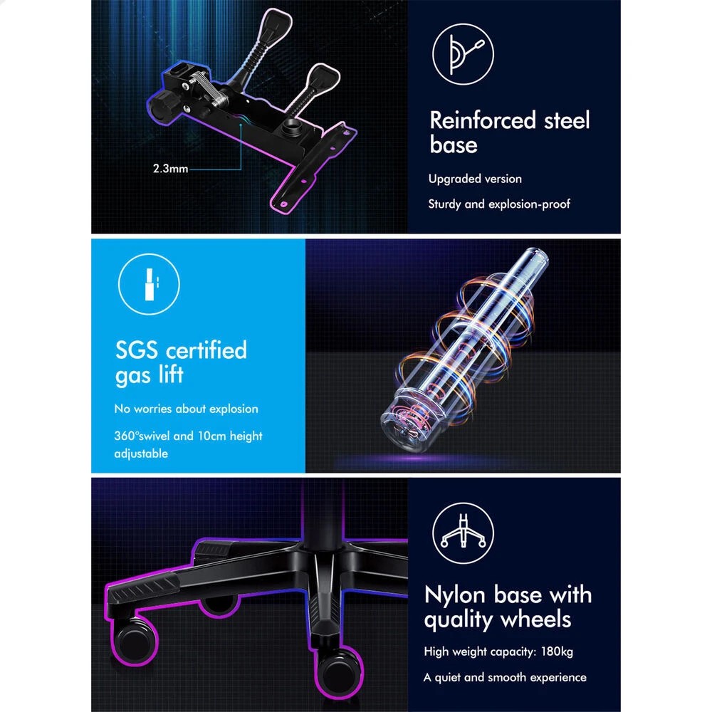 10 Alfordson Gaming Chair Office Racer Large Lumbar Cushion Footrest Seat Leather - Black, 10 of 10