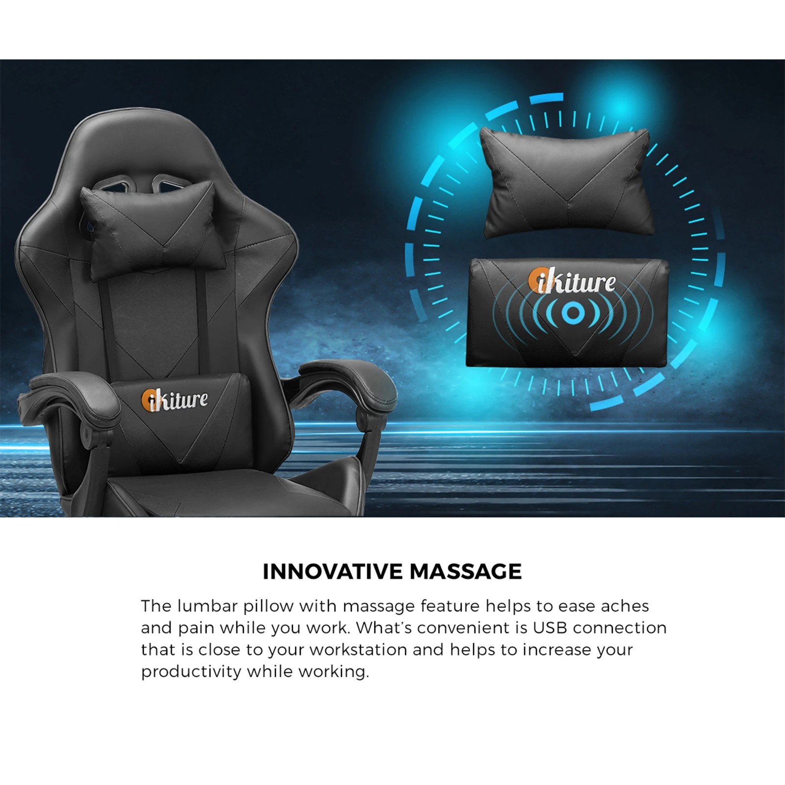 5 Oikiture Massage Gaming Office Chair Recliner
 - Black, 5 of 10