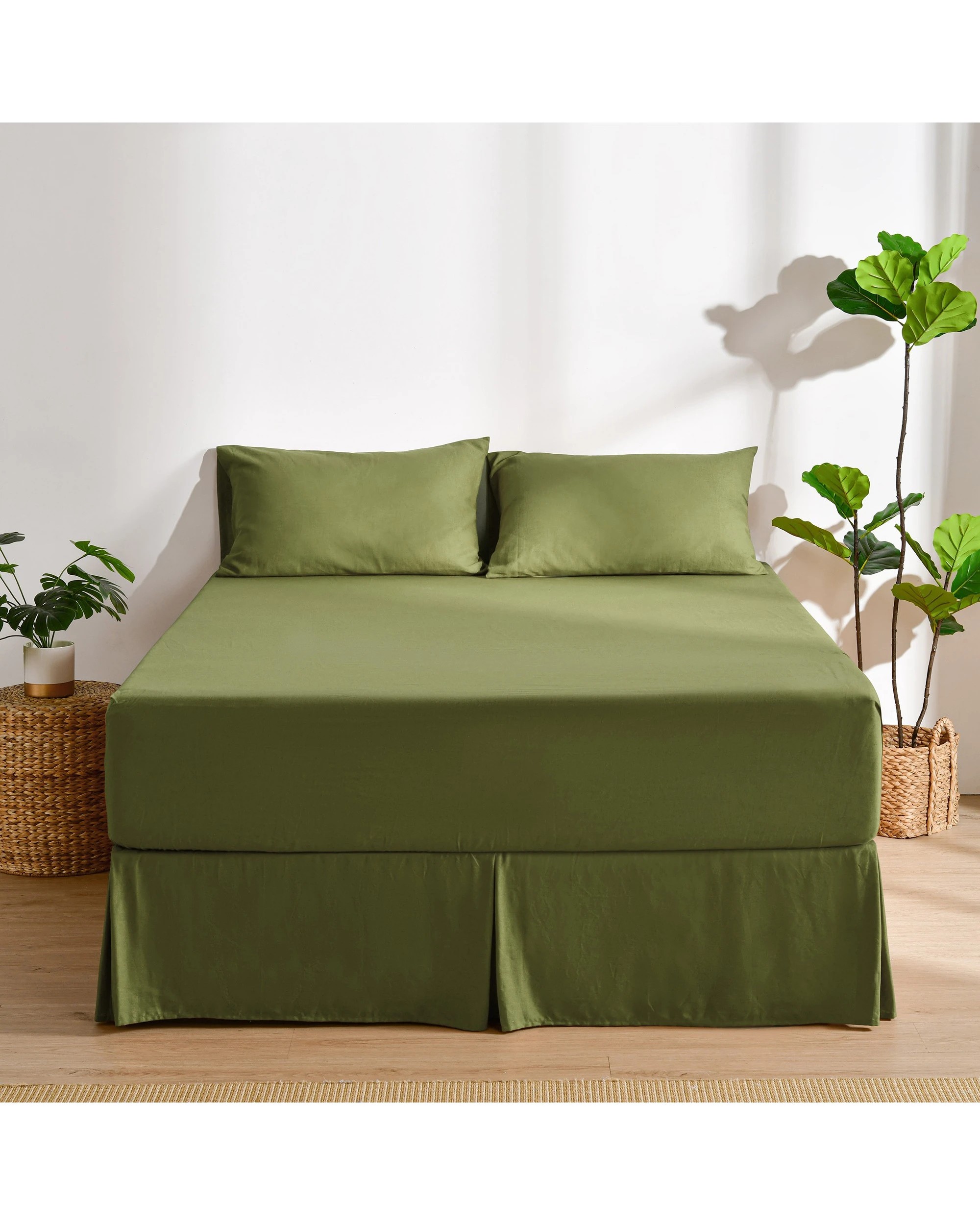 2 Dreamaker Linen Cotton Valance - Queen Bed - Olive, 2 of 7
