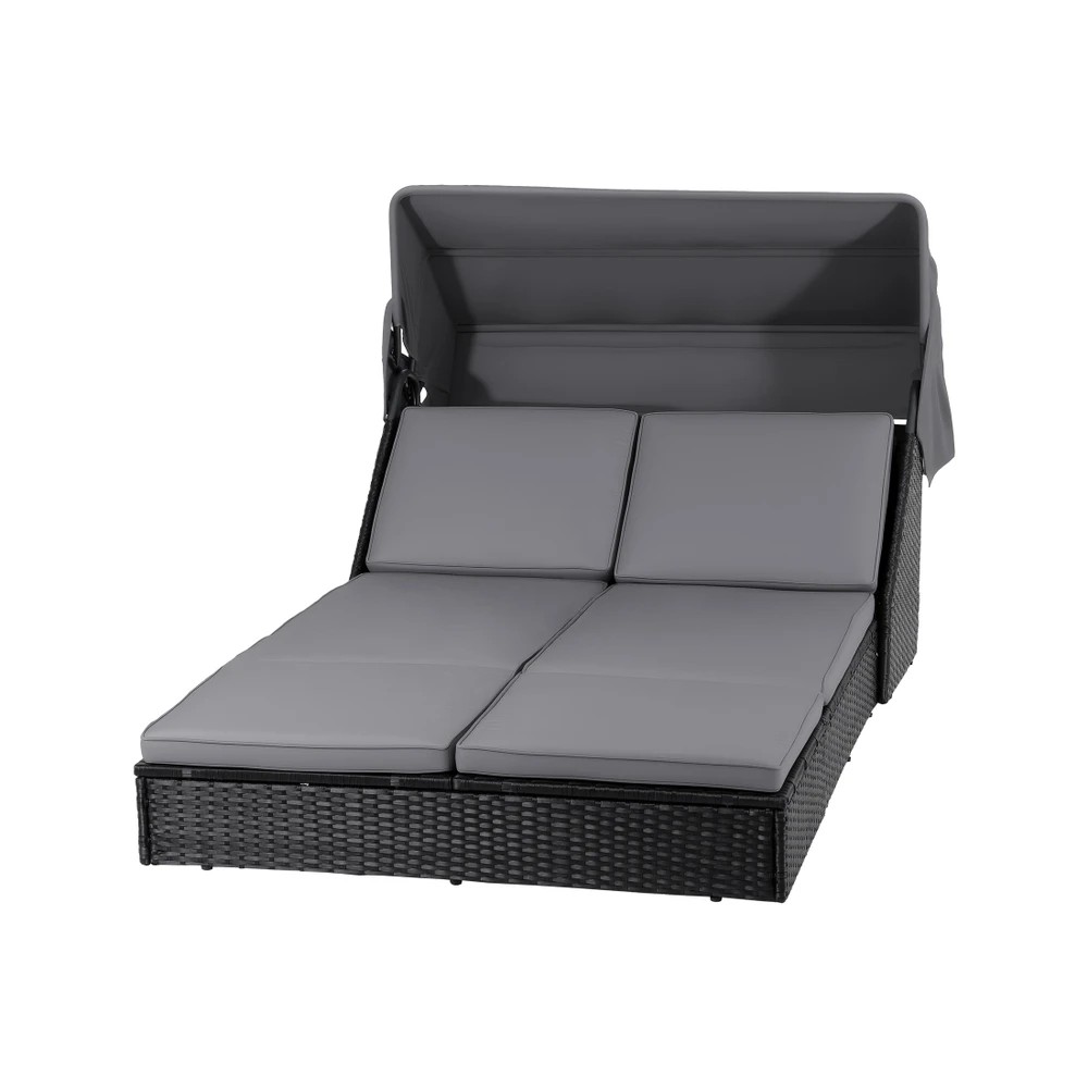 1 Gardeon Outdoor Day Bed Sun Lounge Setting Wicker Lounger Patio Furniture - Black, 1 of 2