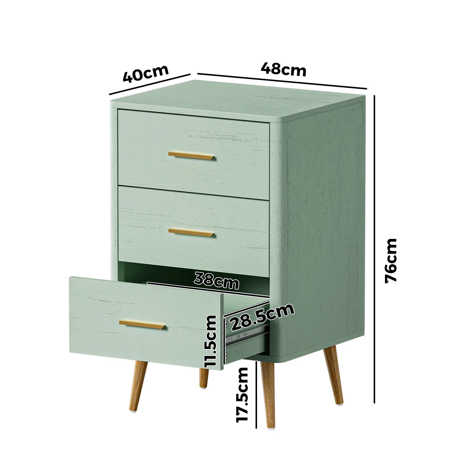 10 Oikiture 3 Chest Of Drawers Dresser Tallboy Storage Cabinet
 - Green, 10 of 10