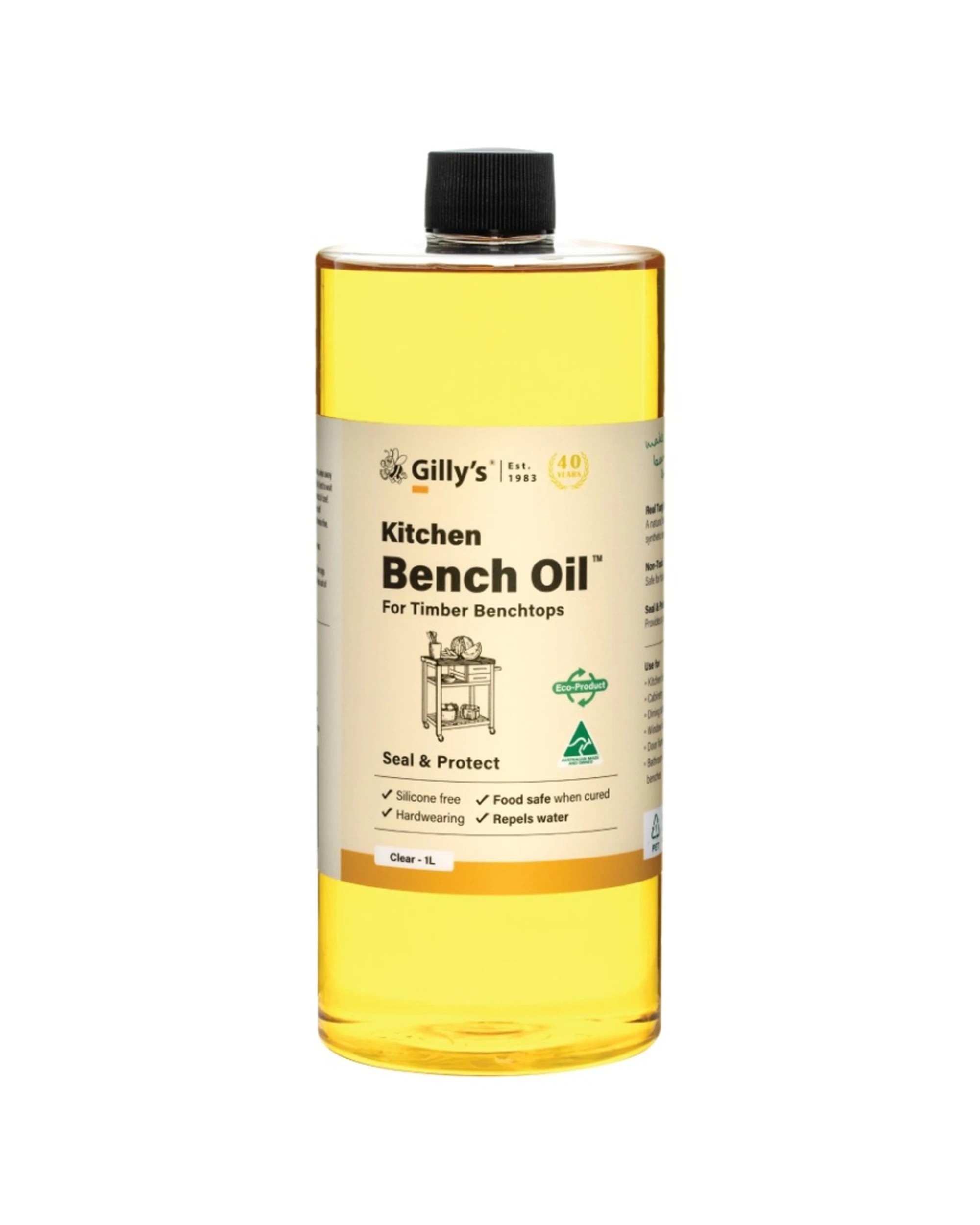1 Gilly's Timber Kitchen Benchtop Food Safe Oil 1L Container - Clear, 1 of 1