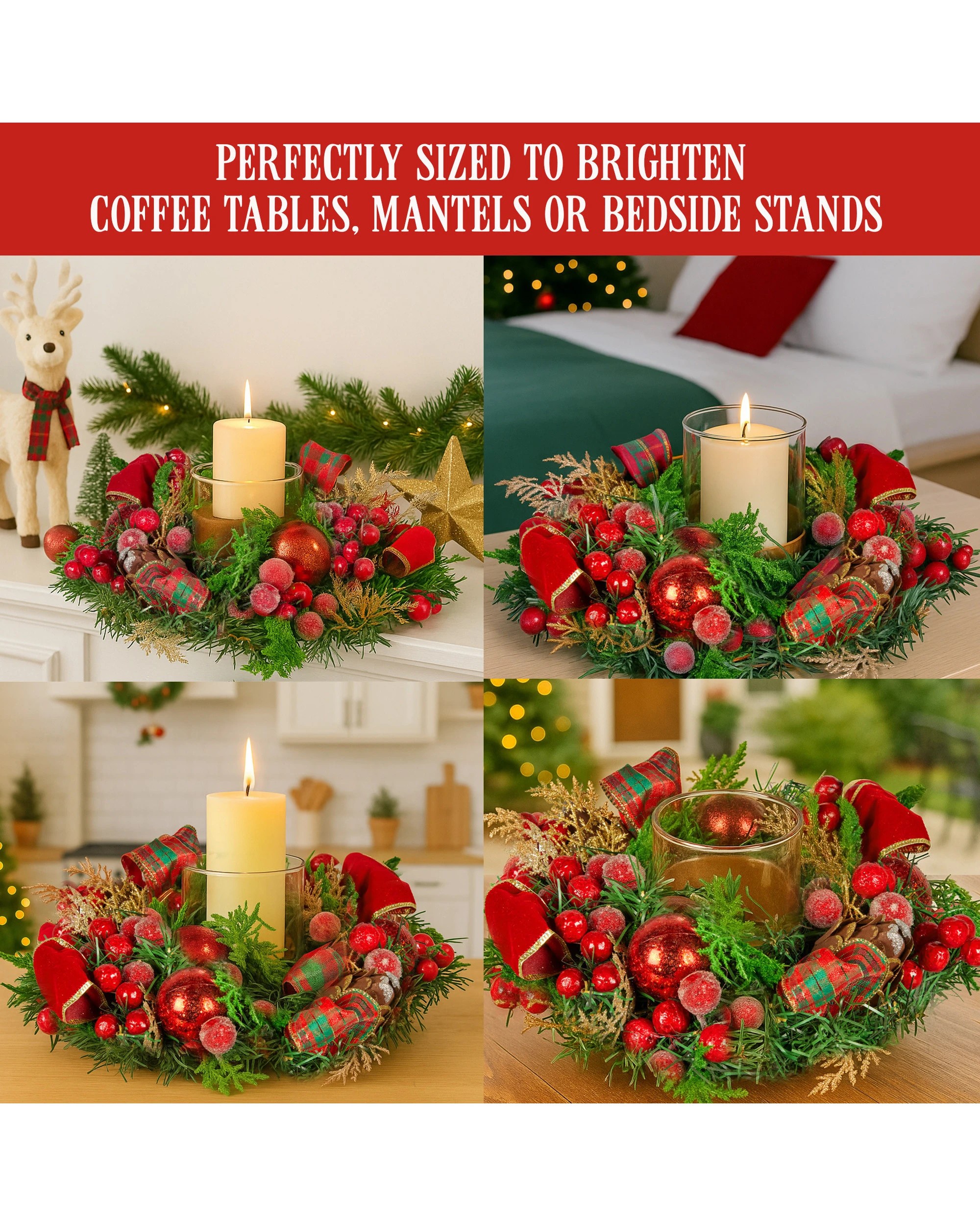 6 Christabelle 26cm Christmas Centrepiece Lush Green Decor Berries And Baubles, 6 of 7