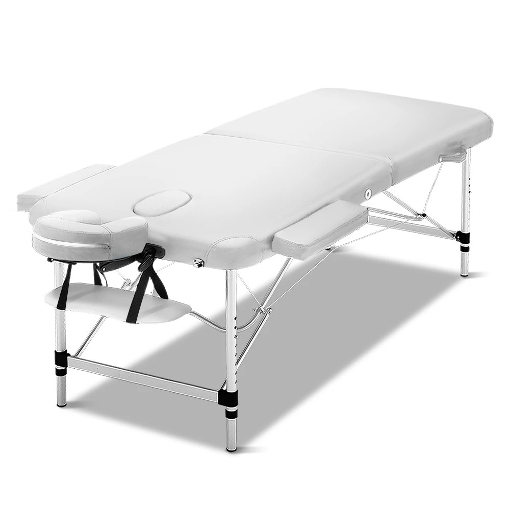 1 Zenses Massage Table 75cm Portable 2 Fold Aluminium Beauty Bed - White, 1 of 7