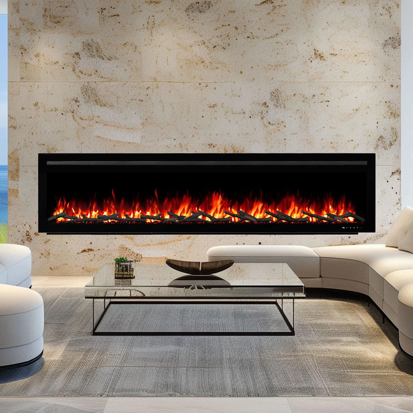1 Moda Living Provence 100 inch Electric Fireplace - Black, 1 of 1